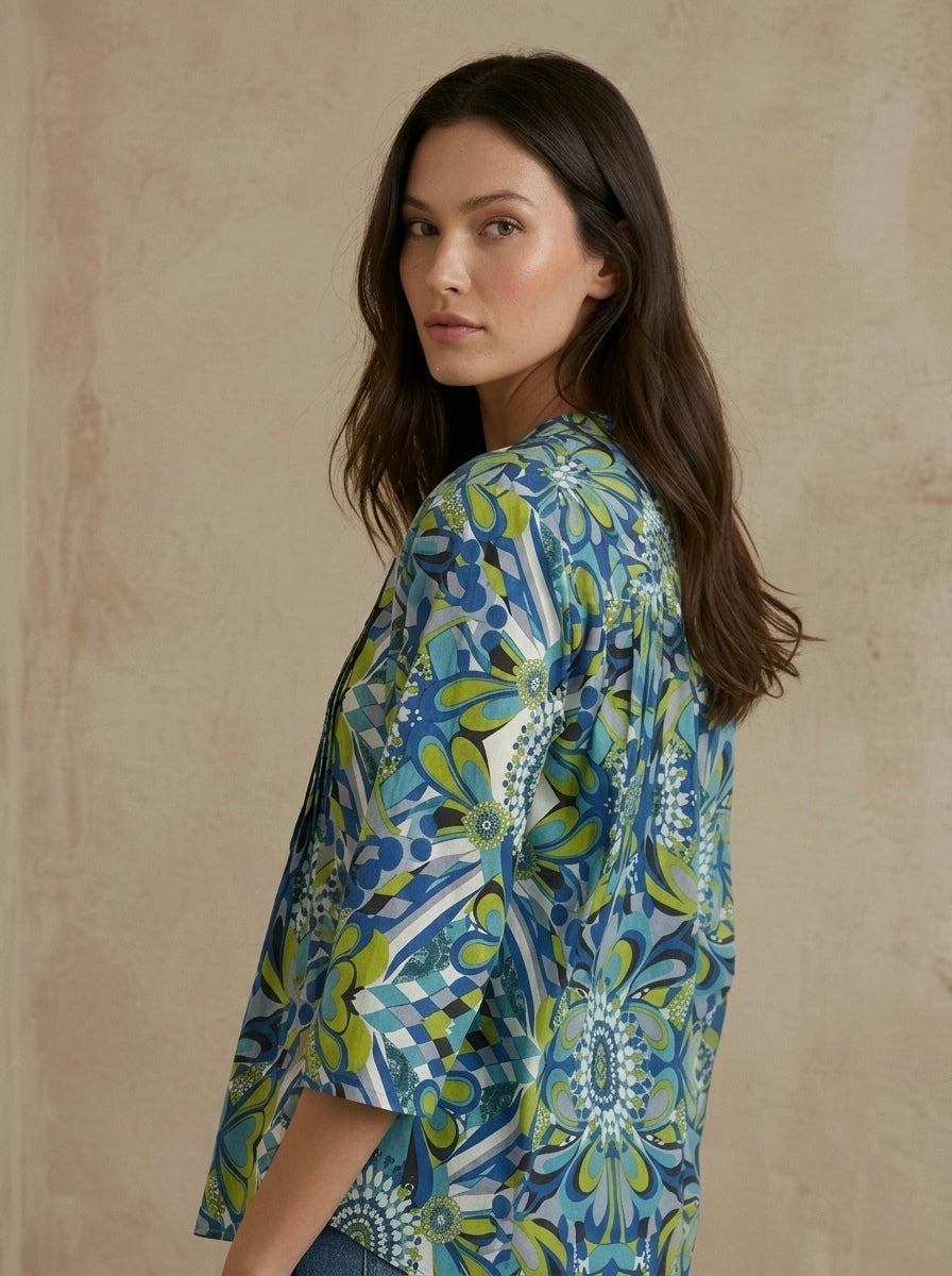 Lagoon Mosaic: Pintuck Printed Shirt