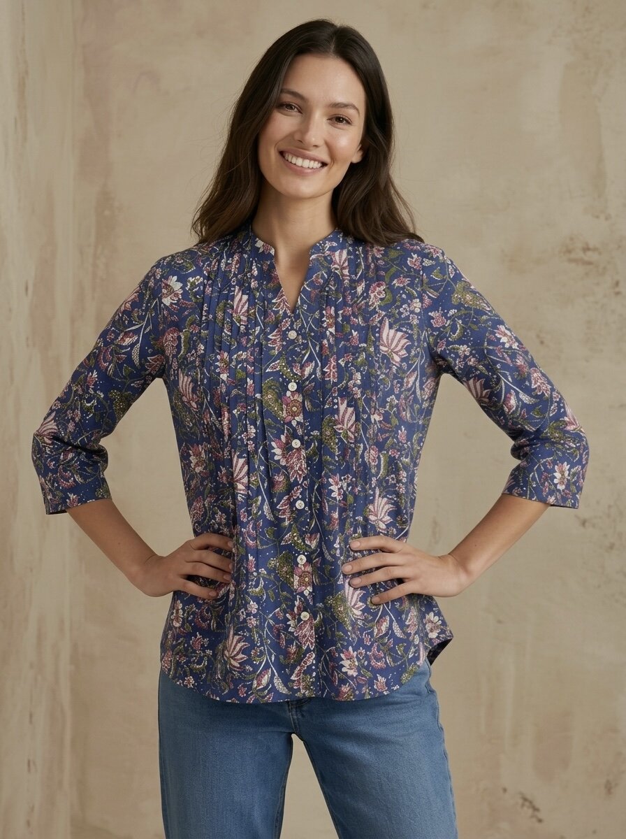 Midnight Garden: Pintuck Printed Shirt