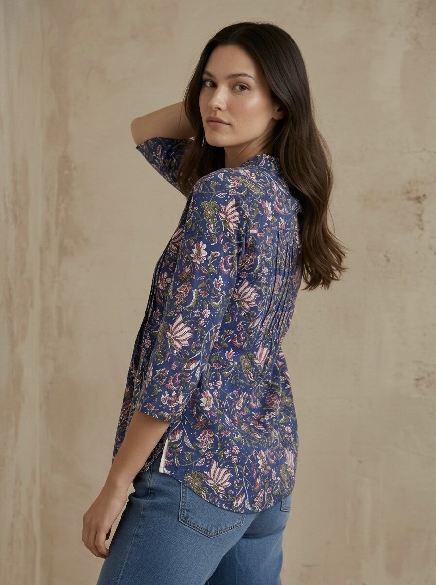 Midnight Garden: Pintuck Printed Shirt