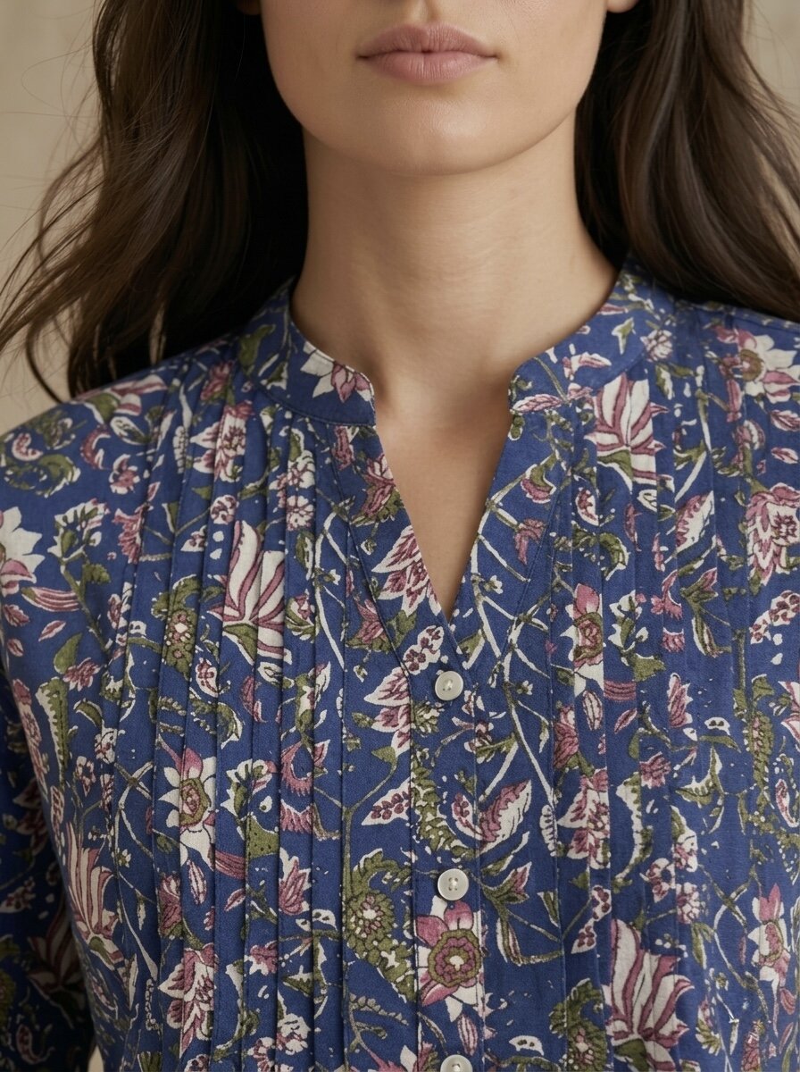 Midnight Garden: Pintuck Printed Shirt
