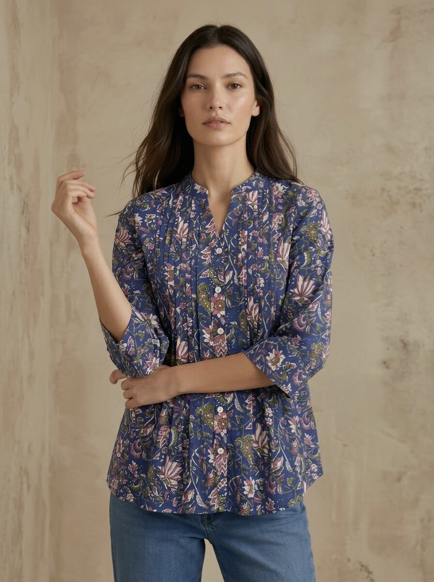 Midnight Garden: Pintuck Printed Shirt