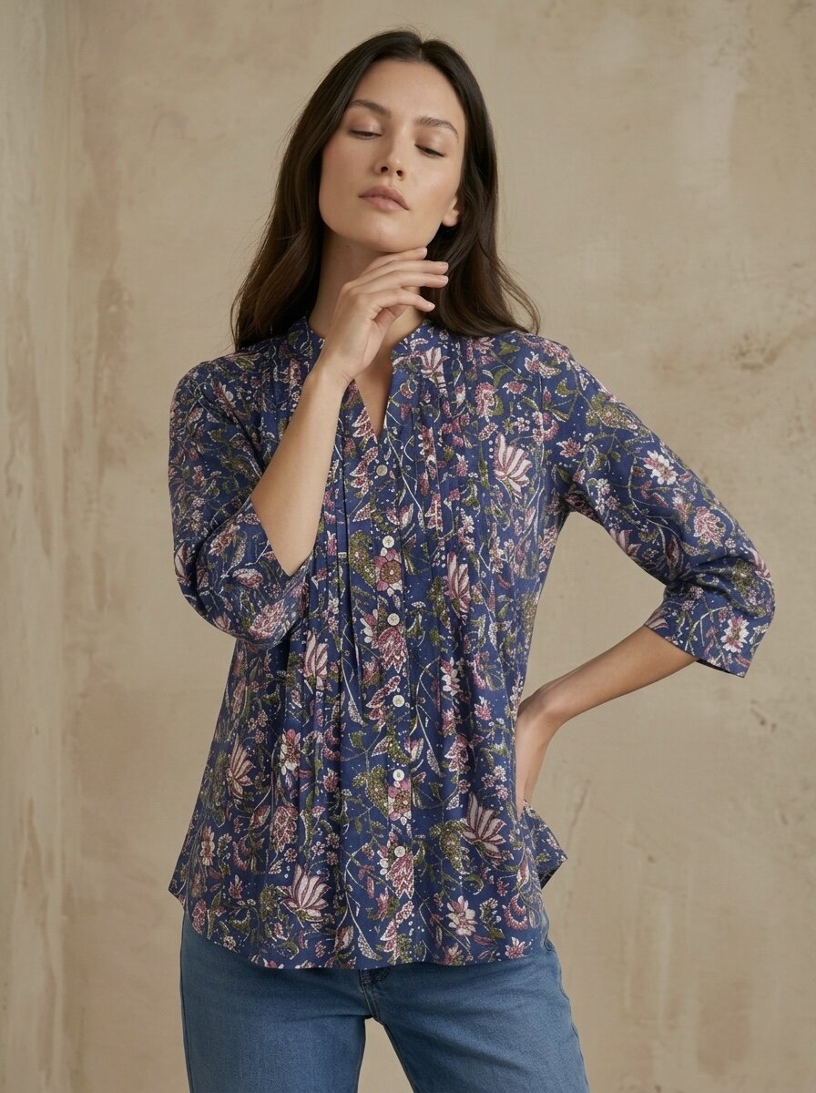 Midnight Garden: Pintuck Printed Shirt