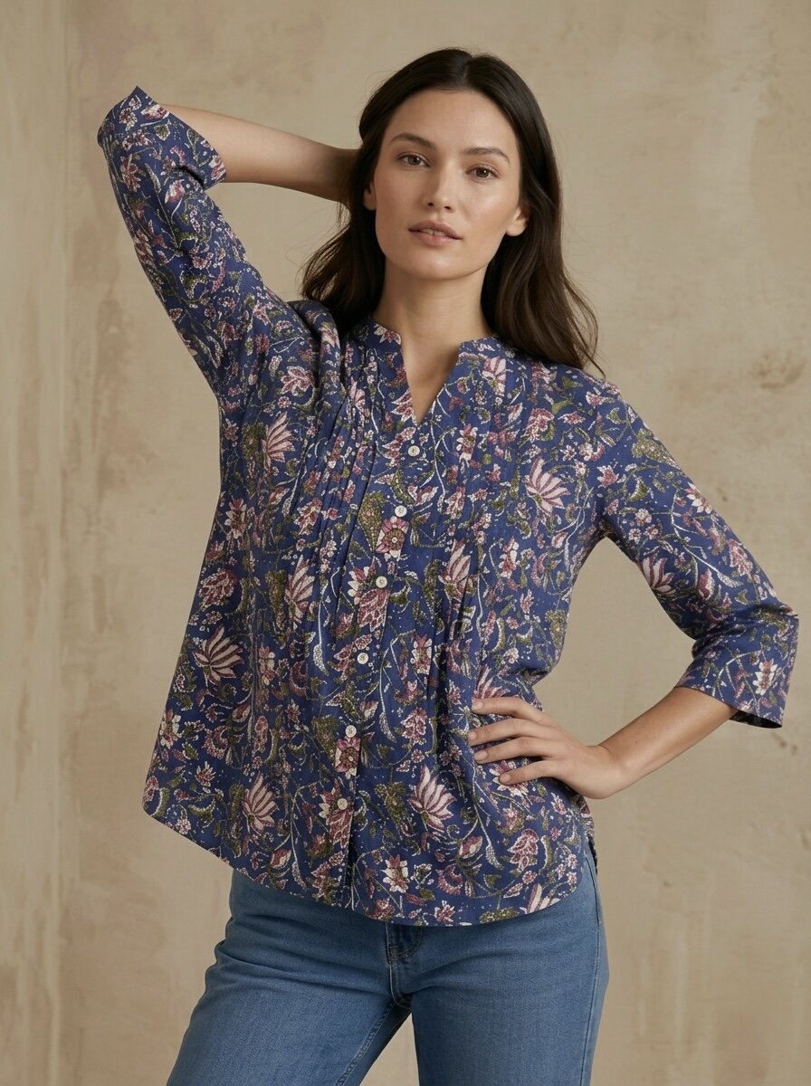 Midnight Garden: Pintuck Printed Shirt