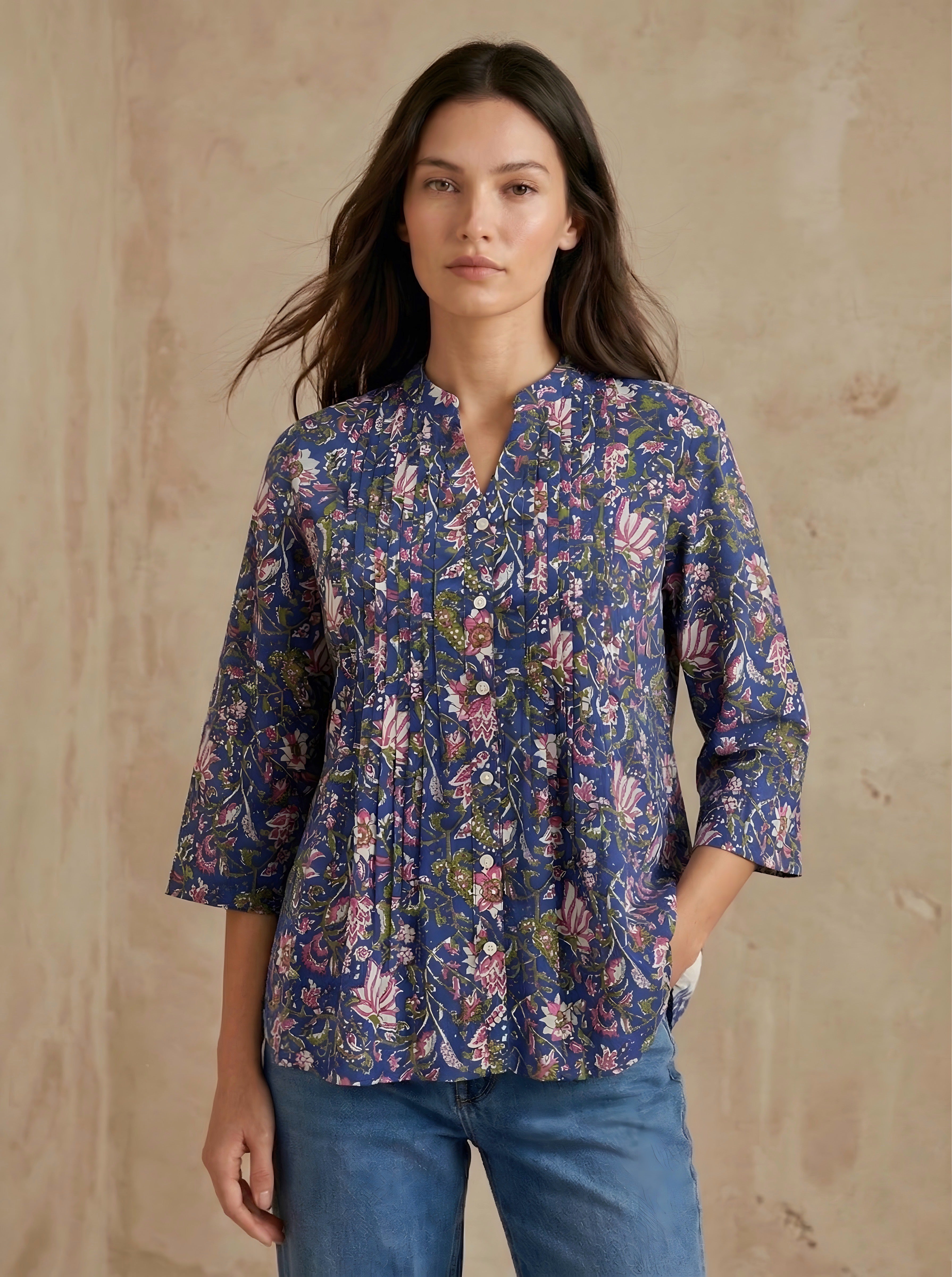 Midnight Garden: Pintuck Printed Shirt