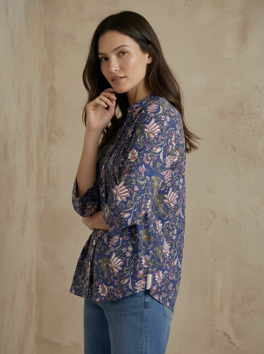 Midnight Garden: Pintuck Printed Shirt