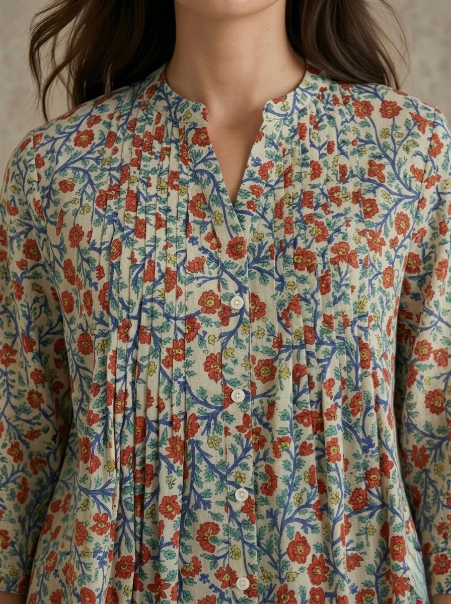 Gulnaaz: Pintuck Floral Shirt
