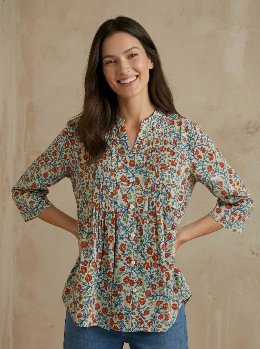Gulnaaz: Pintuck Floral Shirt