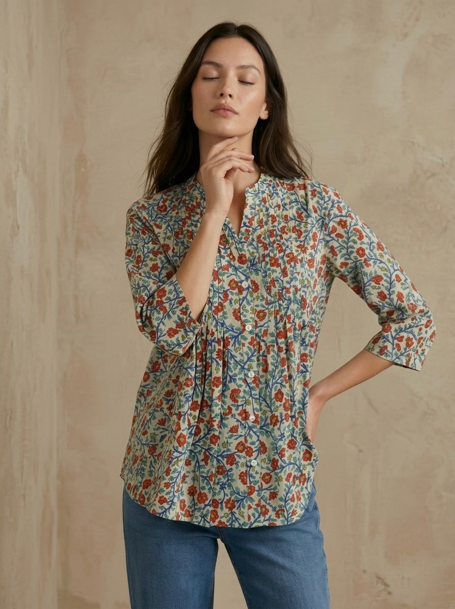 Gulnaaz: Pintuck Floral Shirt