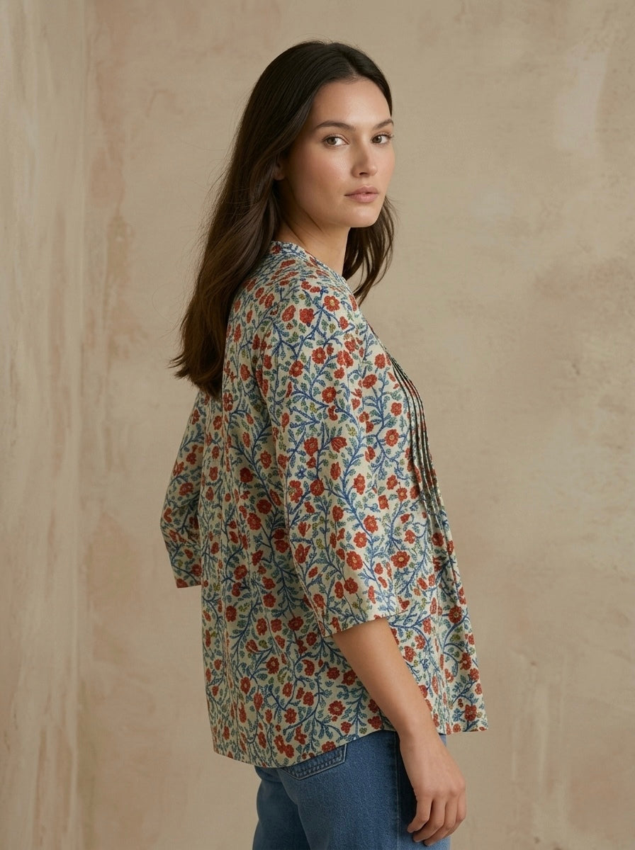 Gulnaaz: Pintuck Floral Shirt