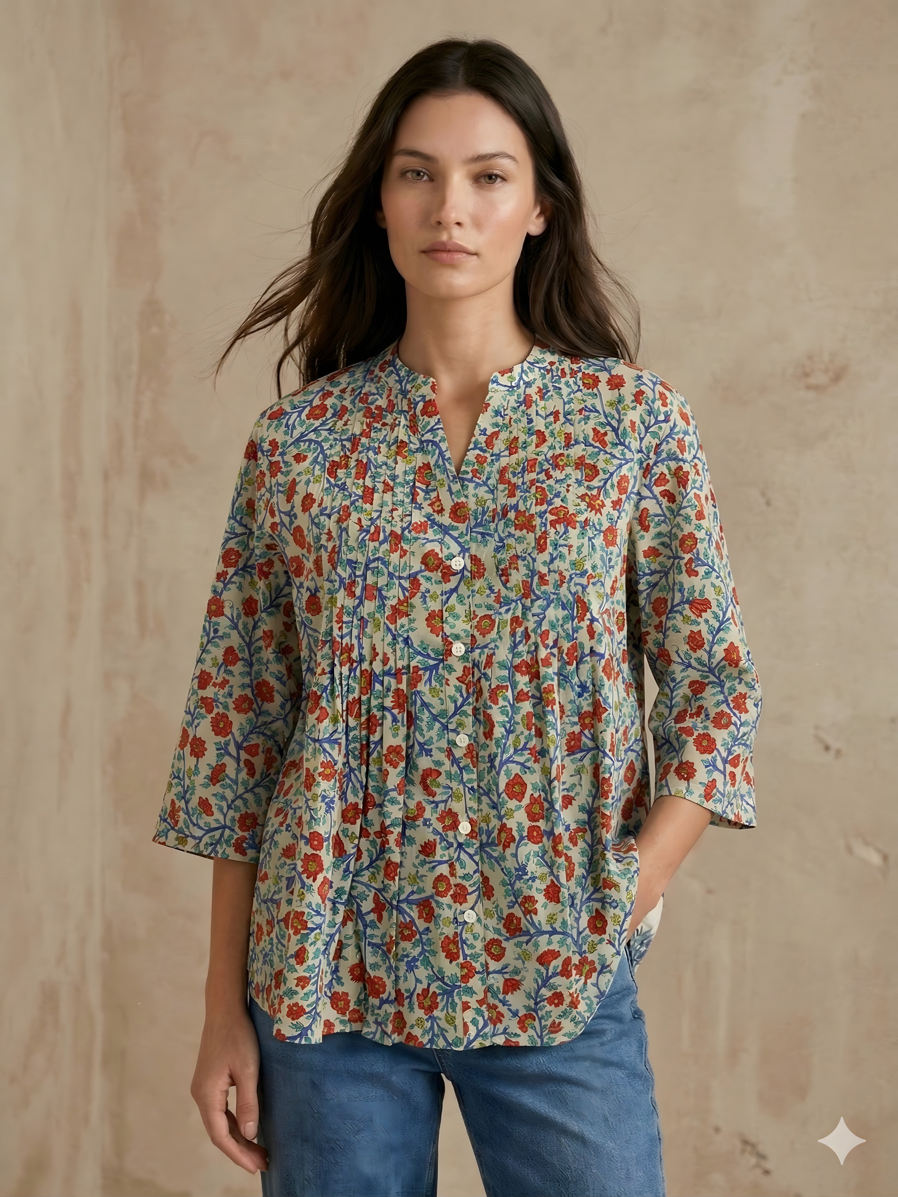 Gulnaaz: Pintuck Floral Shirt