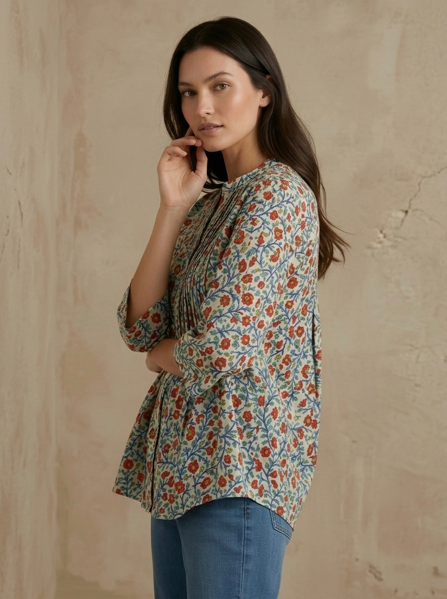 Gulnaaz: Pintuck Floral Shirt
