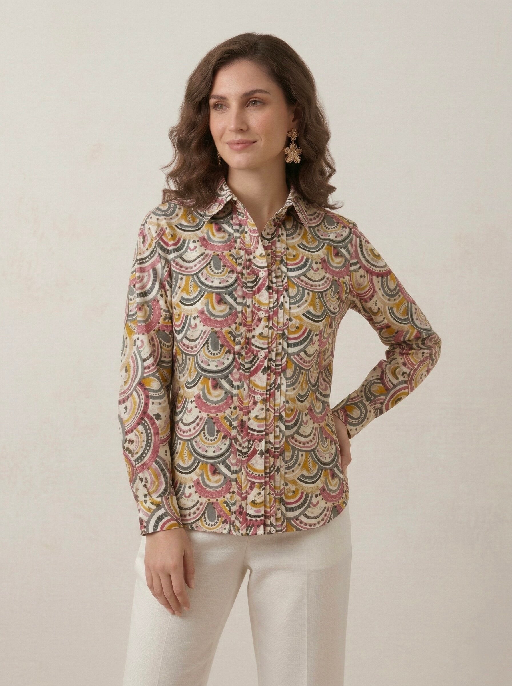 Sunburst Swirl: Printed Pintuck Shirt