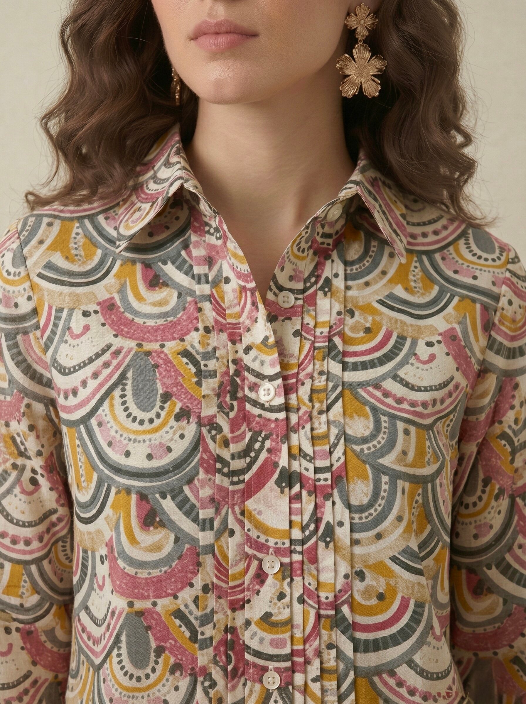 Sunburst Swirl: Printed Pintuck Shirt