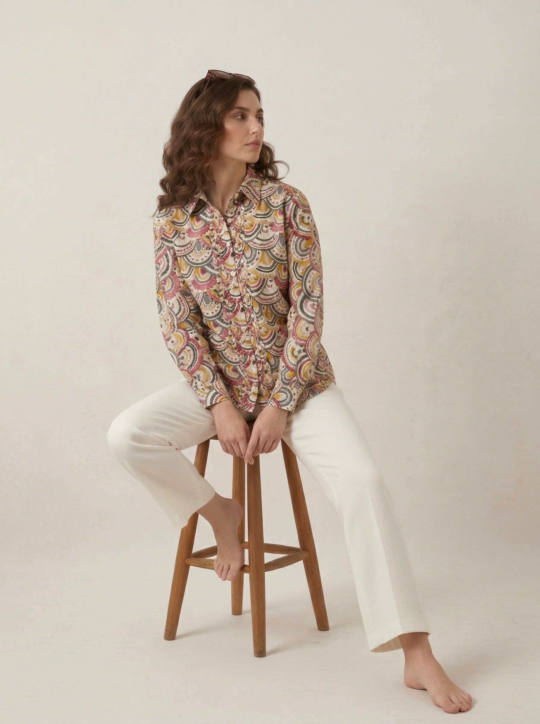 Sunburst Swirl: Printed Pintuck Shirt