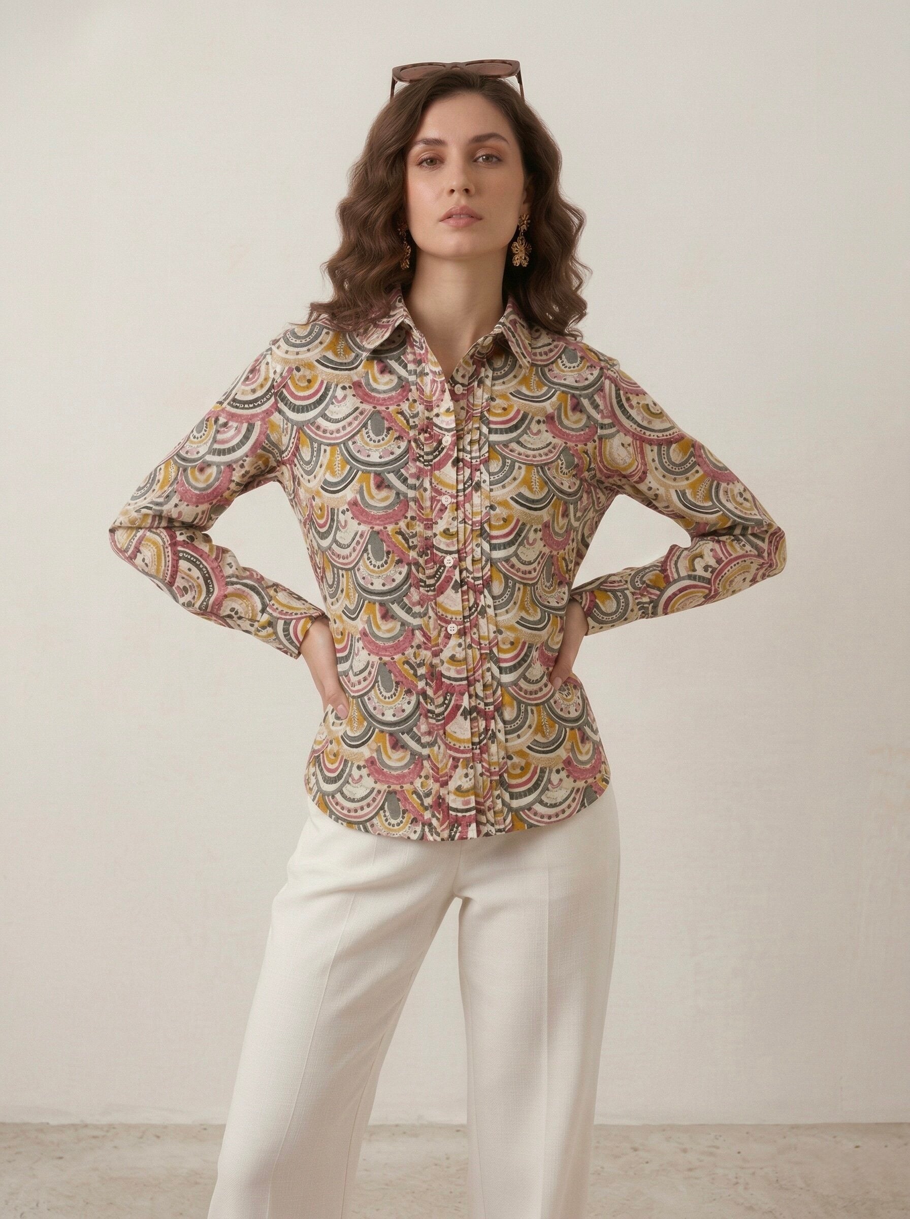Sunburst Swirl: Printed Pintuck Shirt