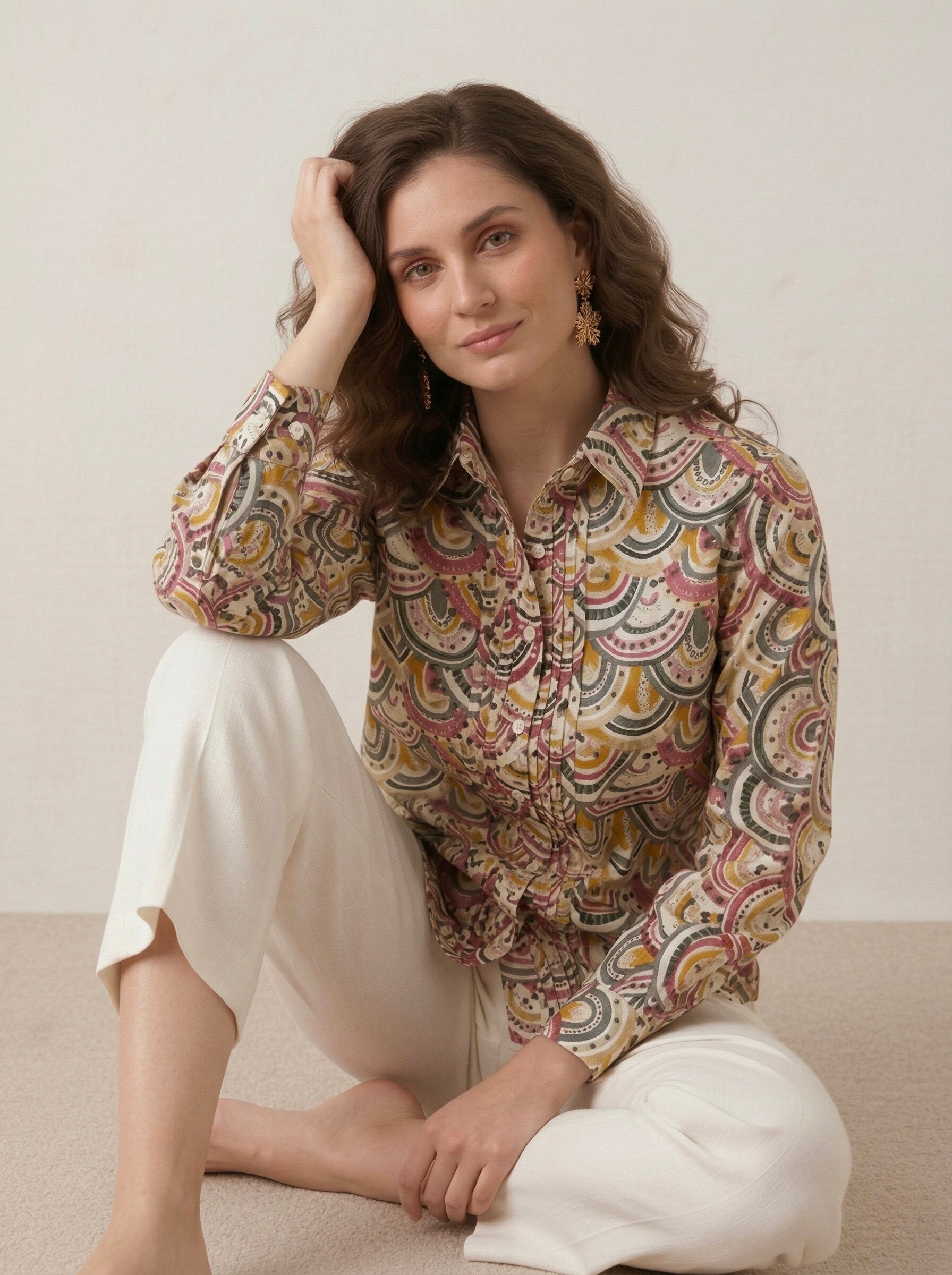 Sunburst Swirl: Printed Pintuck Shirt
