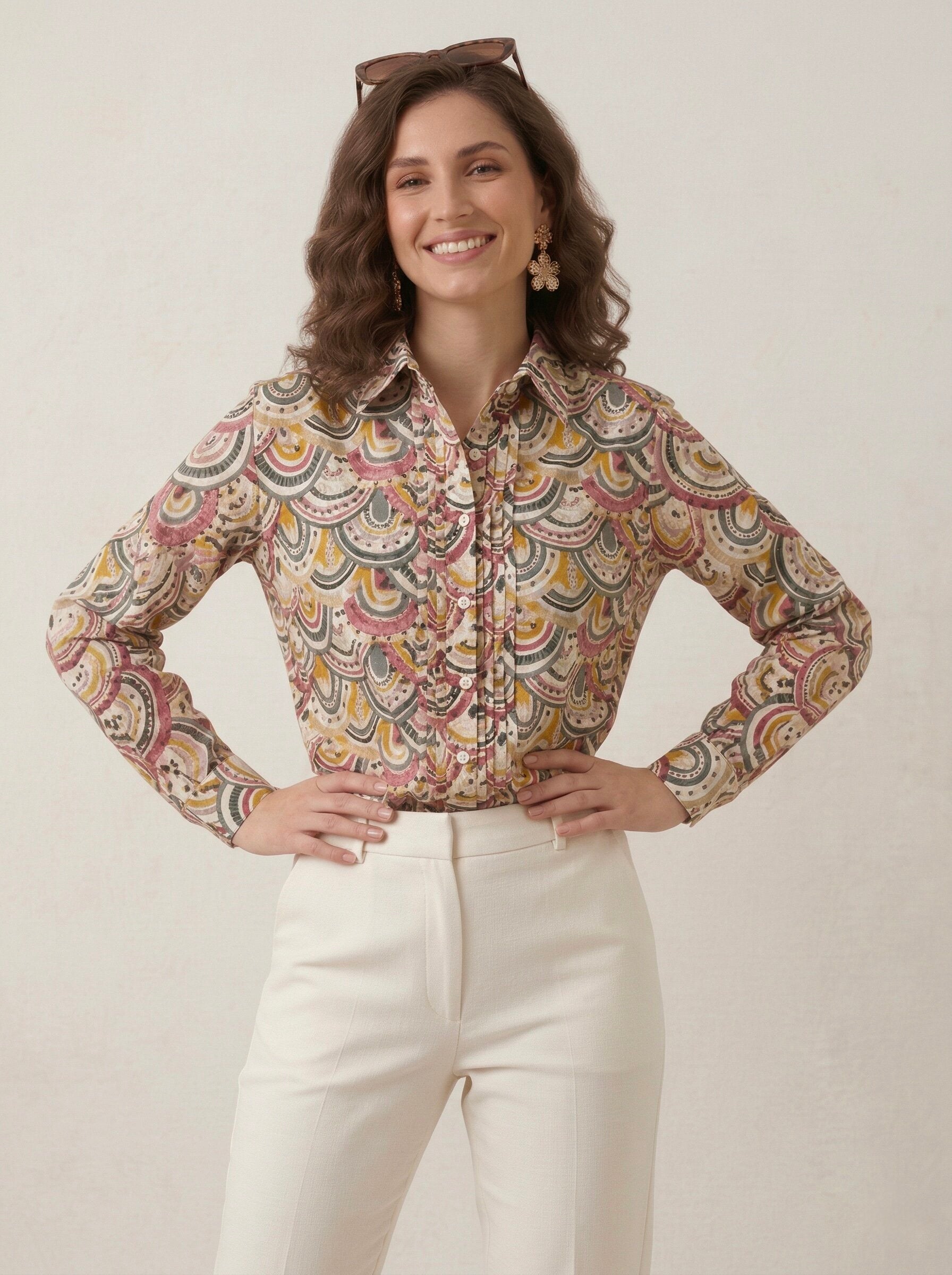 Sunburst Swirl: Printed Pintuck Shirt