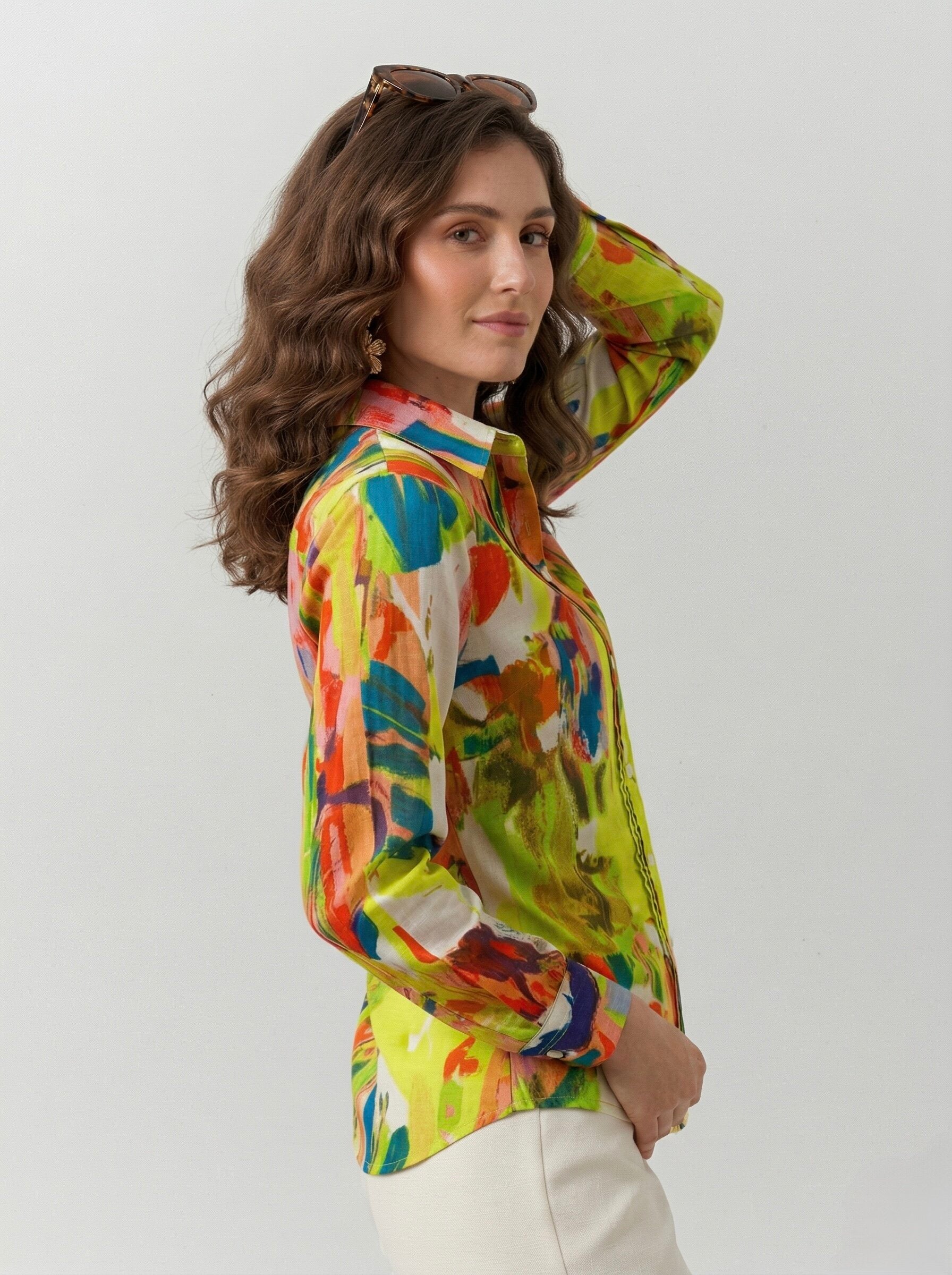 Neon Bloom: Abstract Pintuck Shirt