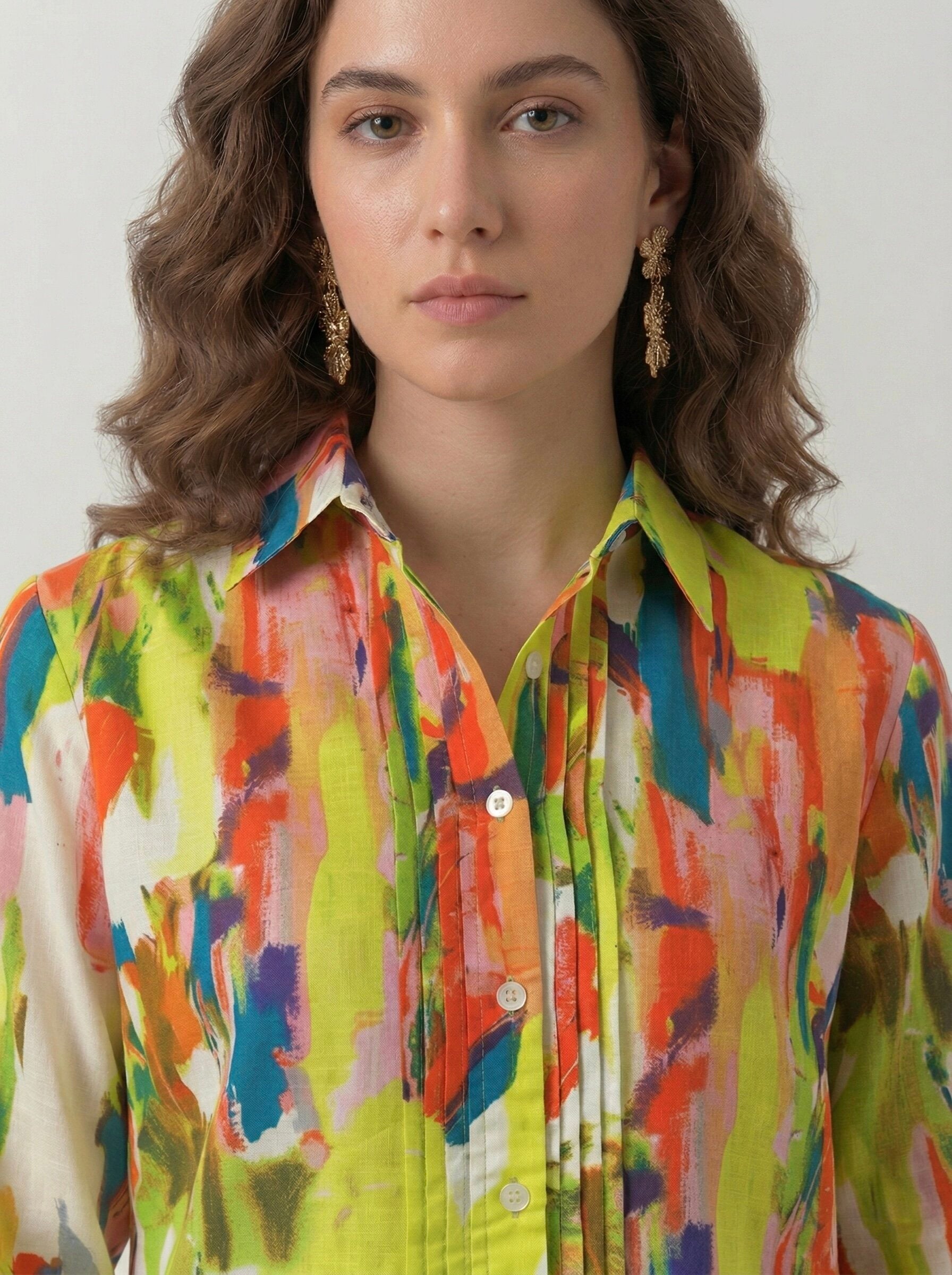 Neon Bloom: Abstract Pintuck Shirt