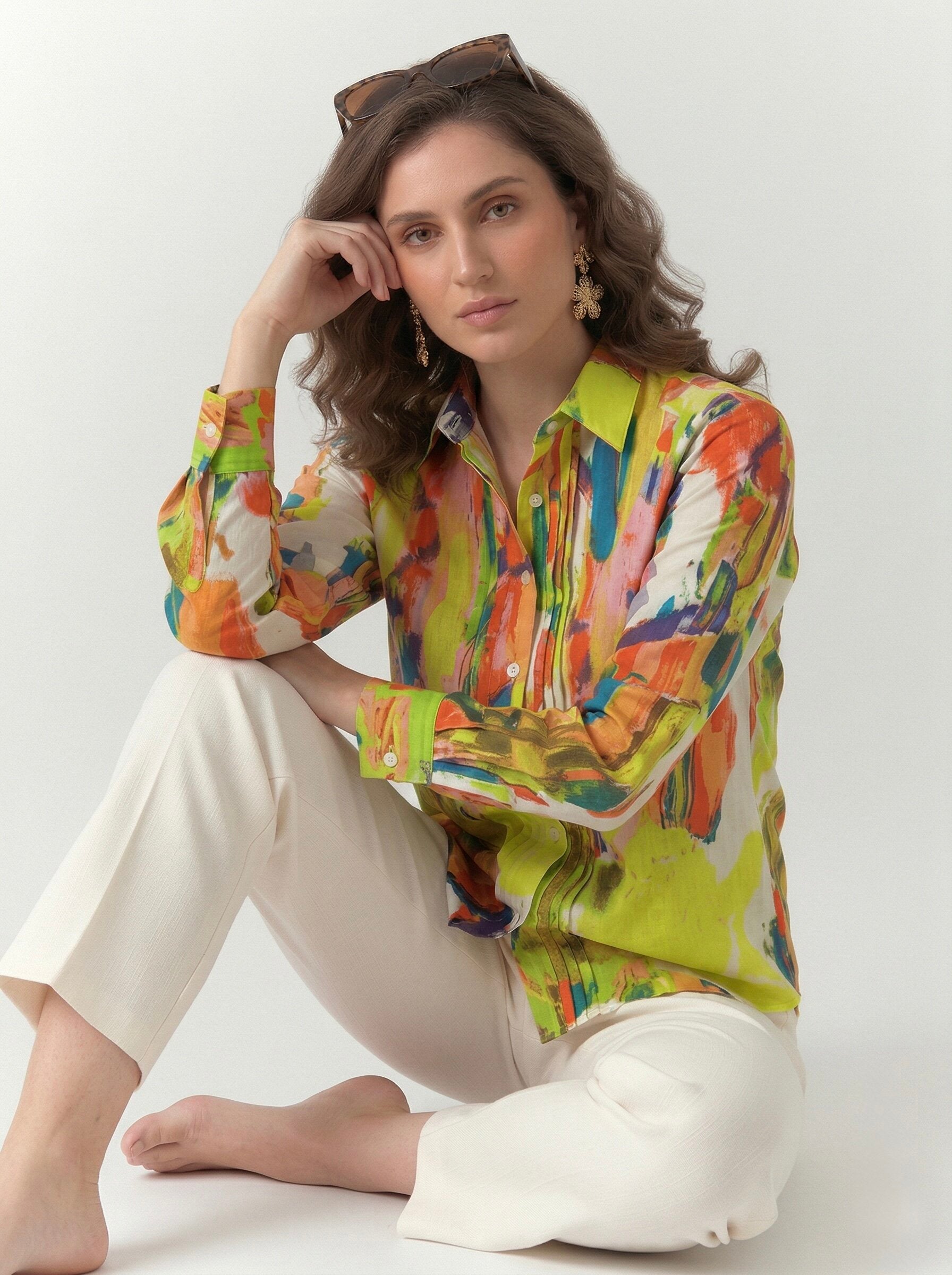 Neon Bloom: Abstract Pintuck Shirt