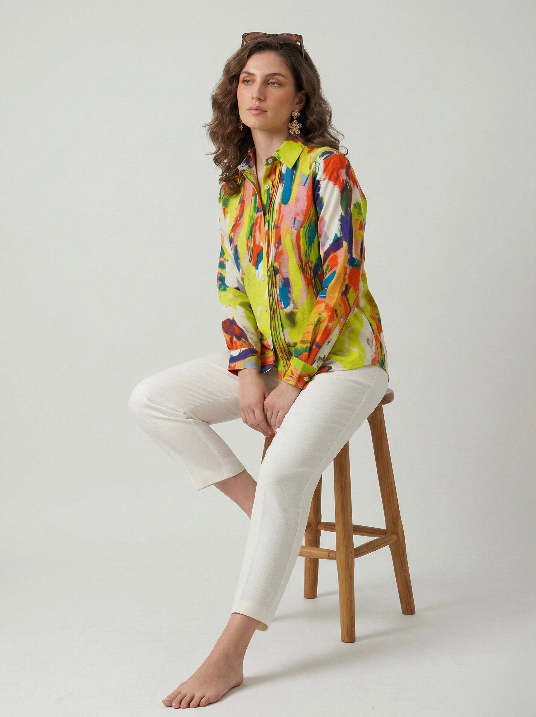 Neon Bloom: Abstract Pintuck Shirt
