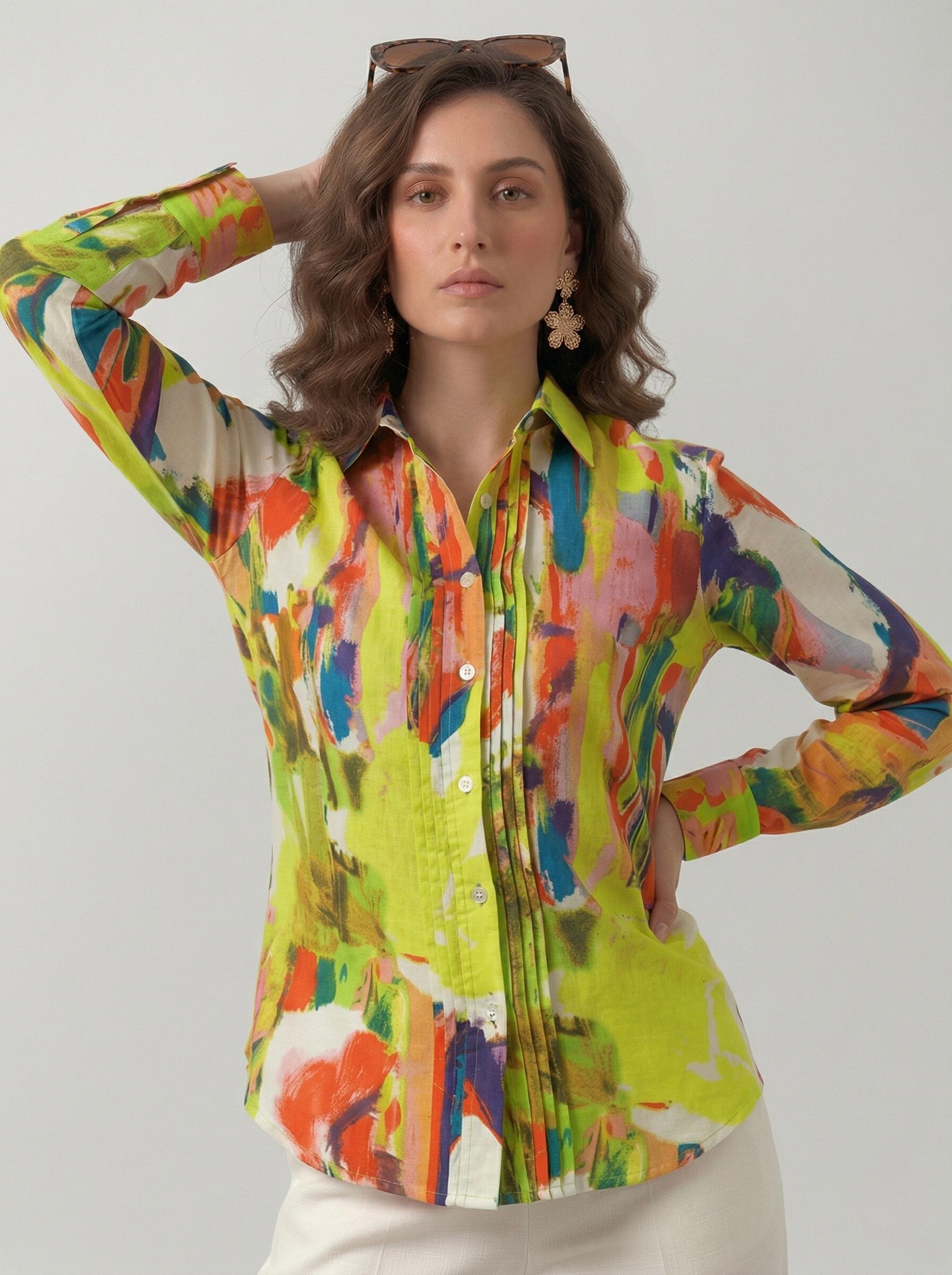 Neon Bloom: Abstract Pintuck Shirt