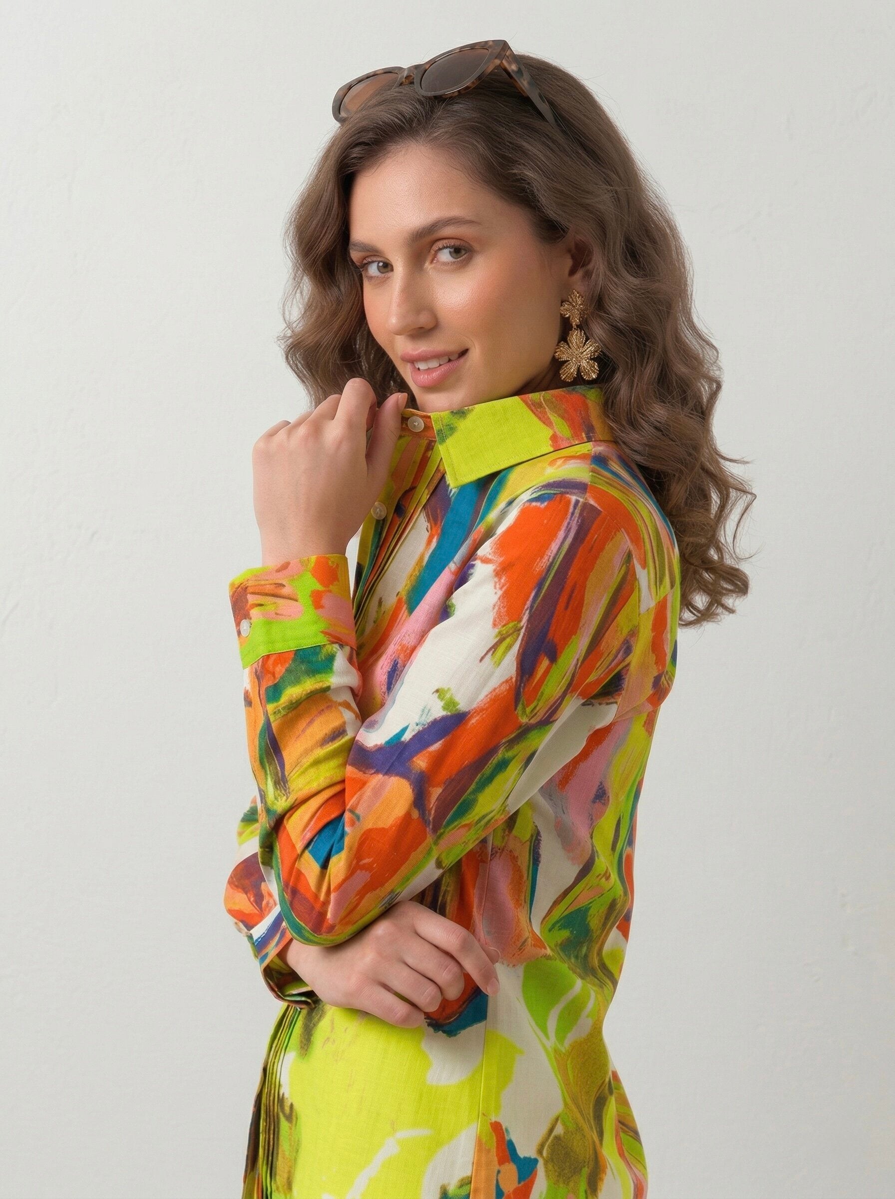 Neon Bloom: Abstract Pintuck Shirt