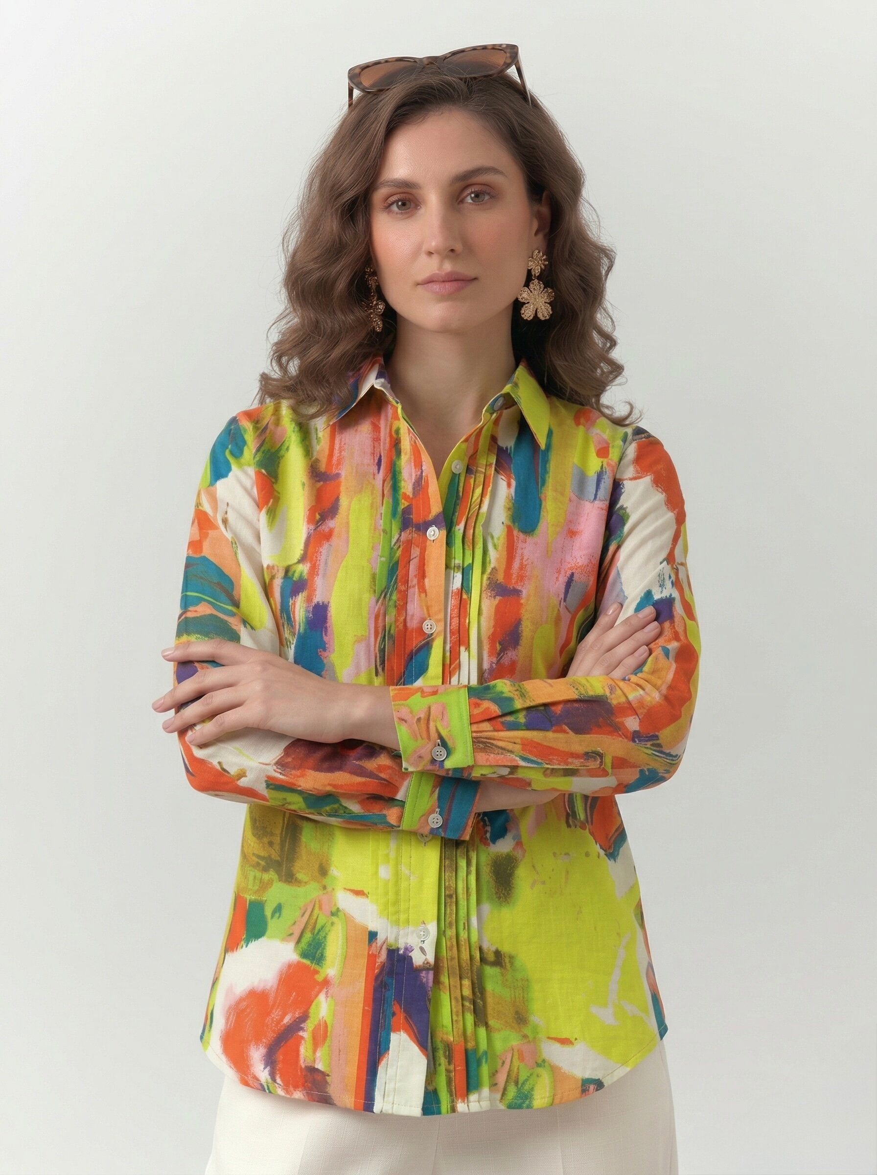 Neon Bloom: Abstract Pintuck Shirt