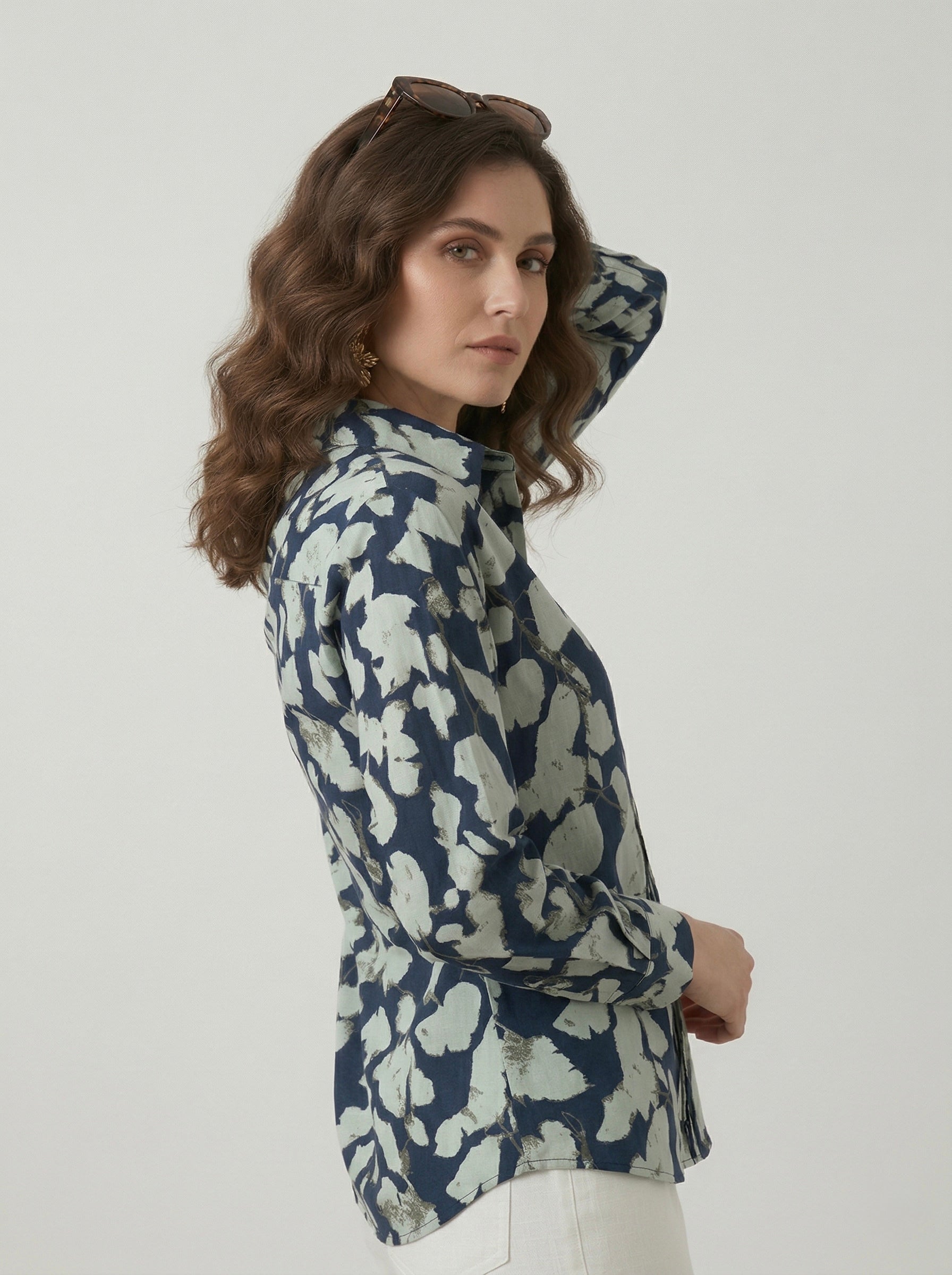 Midnight Petals: Navy Pintuck Shirt