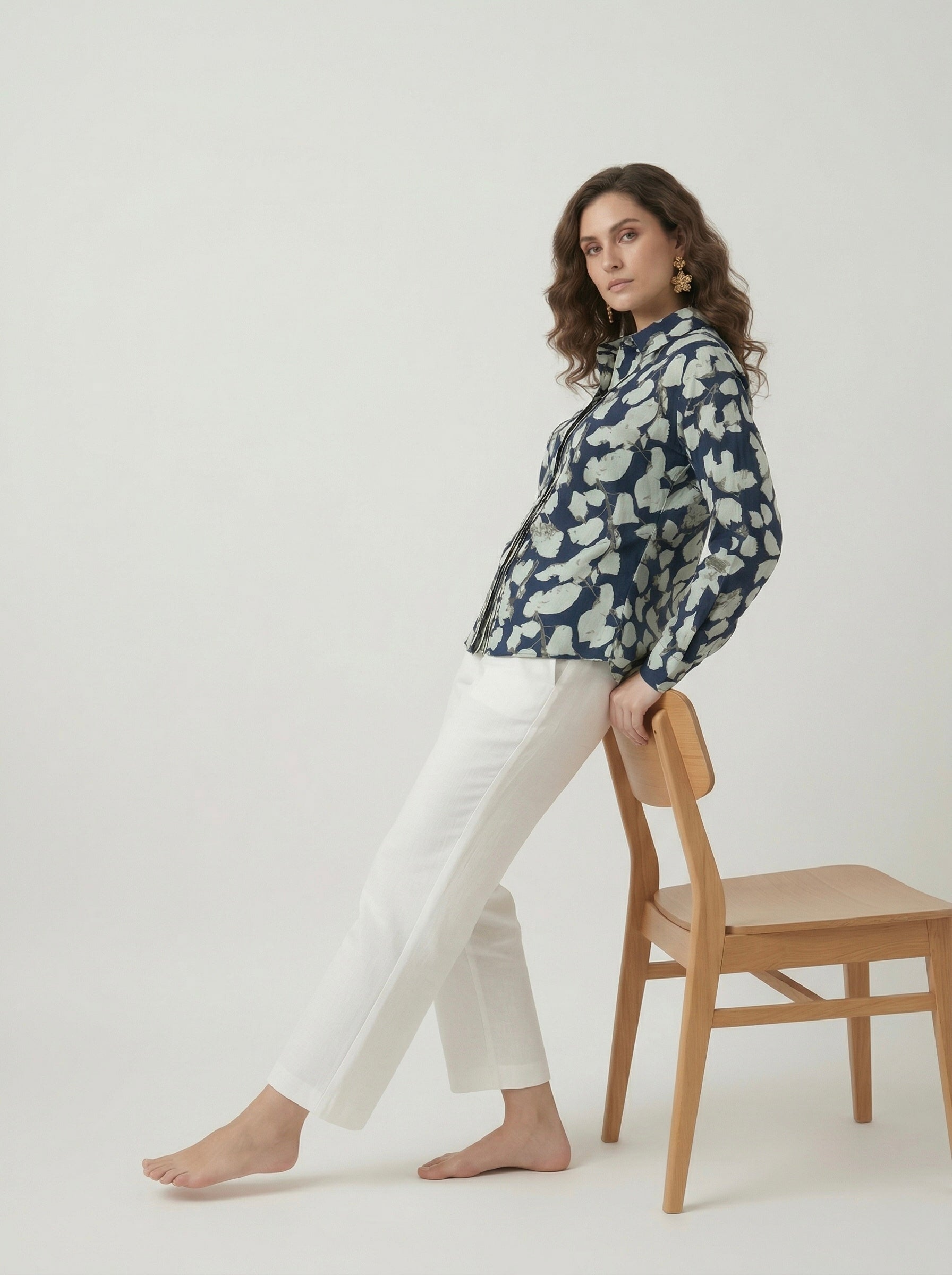 Midnight Petals: Navy Pintuck Shirt