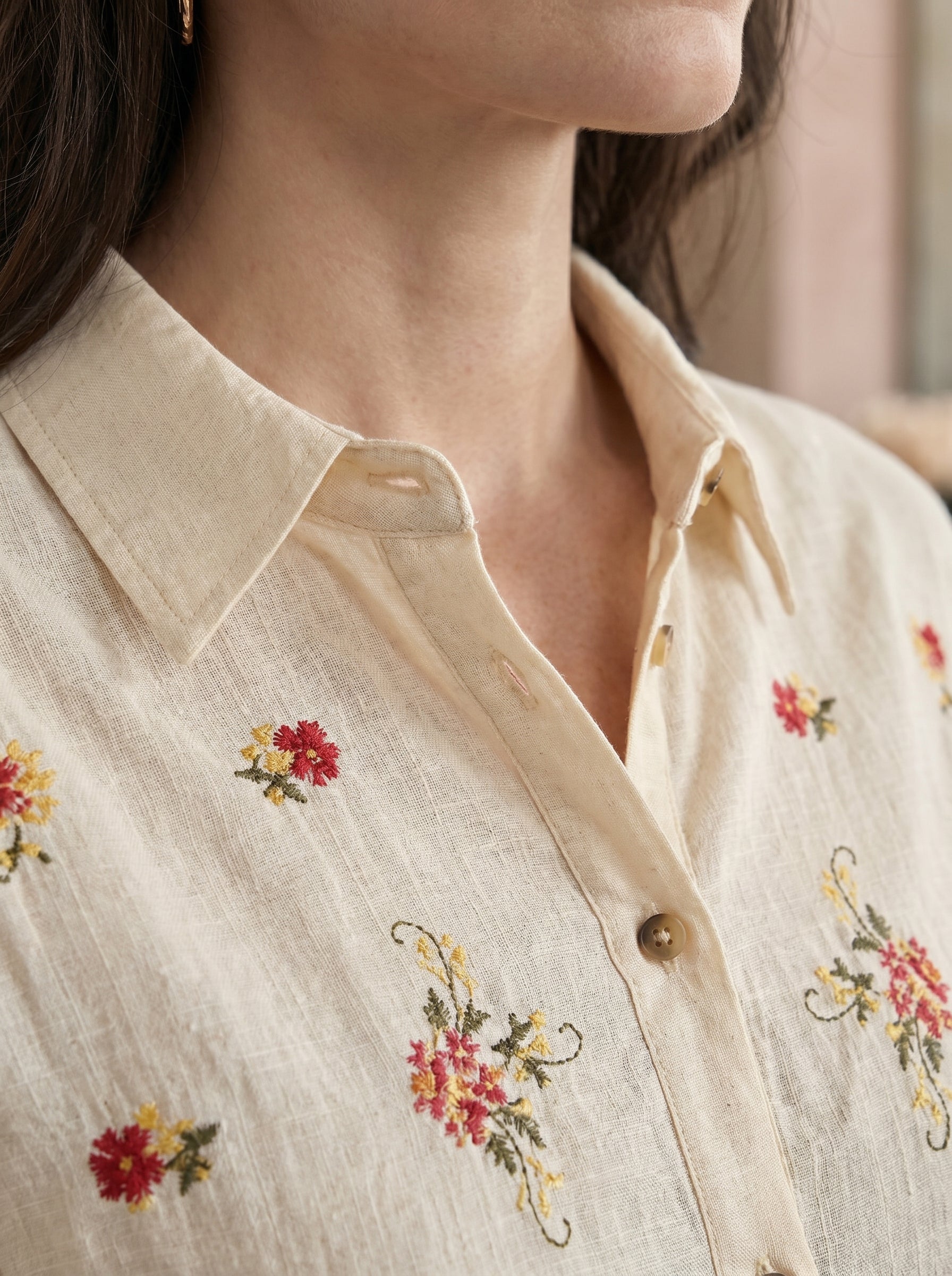 Ivory Blossom: Embroidered Cotton Shirt