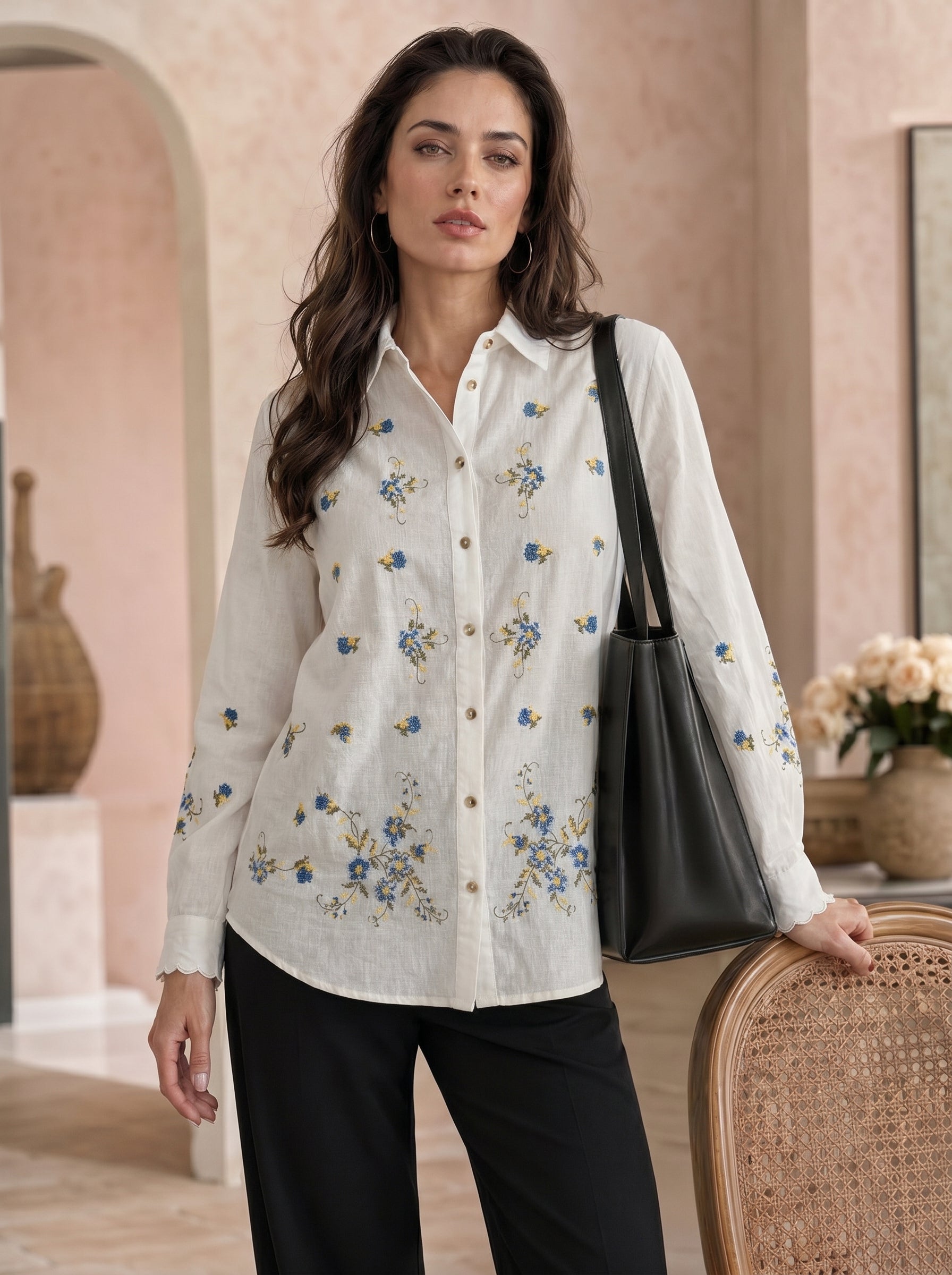 Bluebell Grace: Embroidered Cotton Shirt