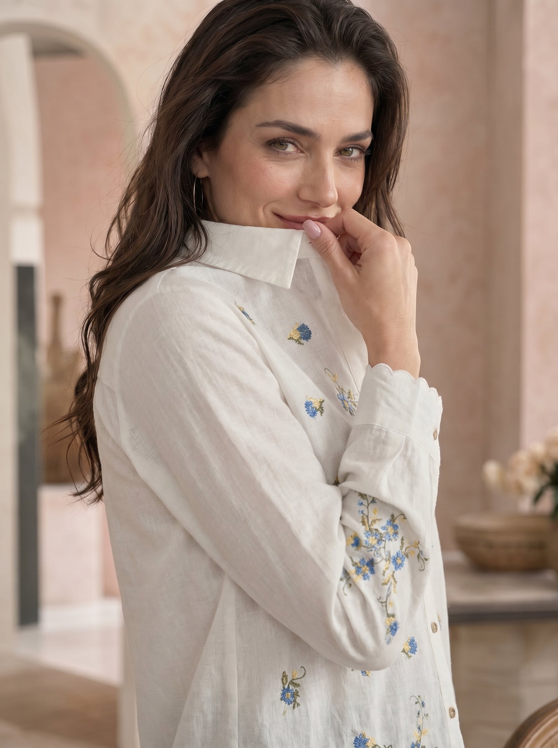 Bluebell Grace: Embroidered Cotton Shirt