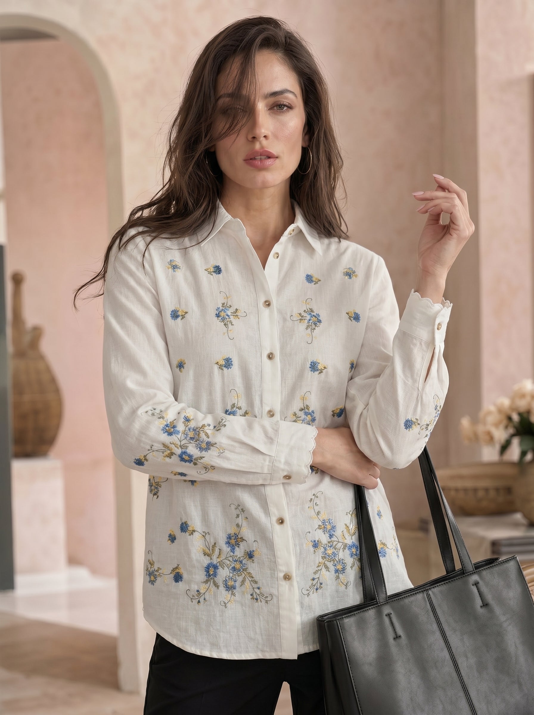 Bluebell Grace: Embroidered Cotton Shirt