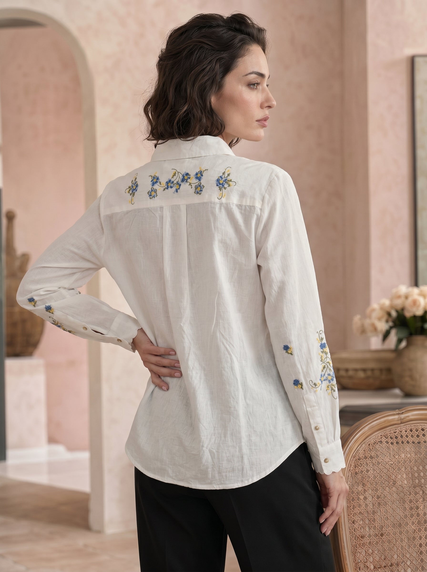 Bluebell Grace: Embroidered Cotton Shirt