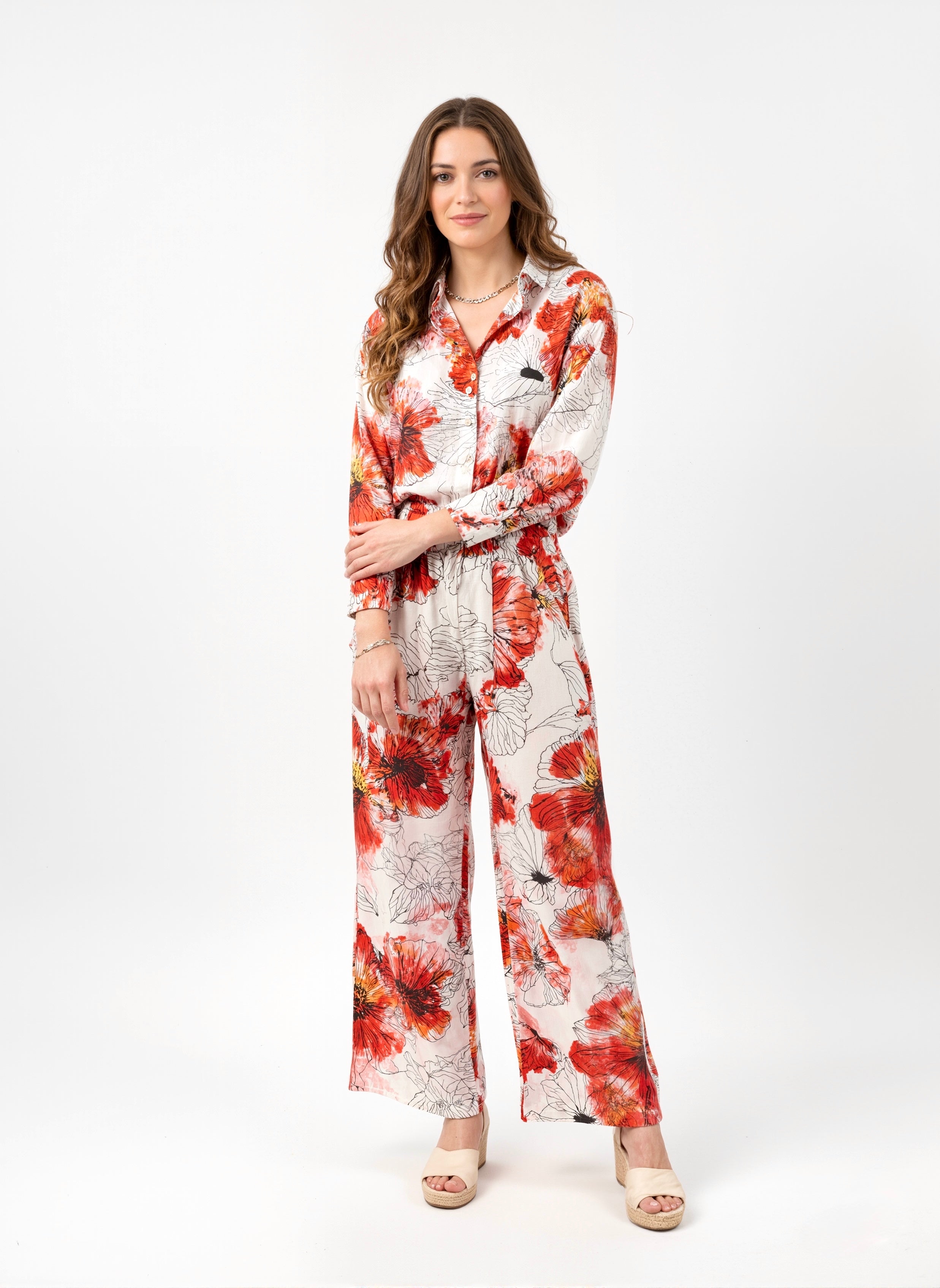 Poppy Bloom: Red Floral Cotton Co-ord Set