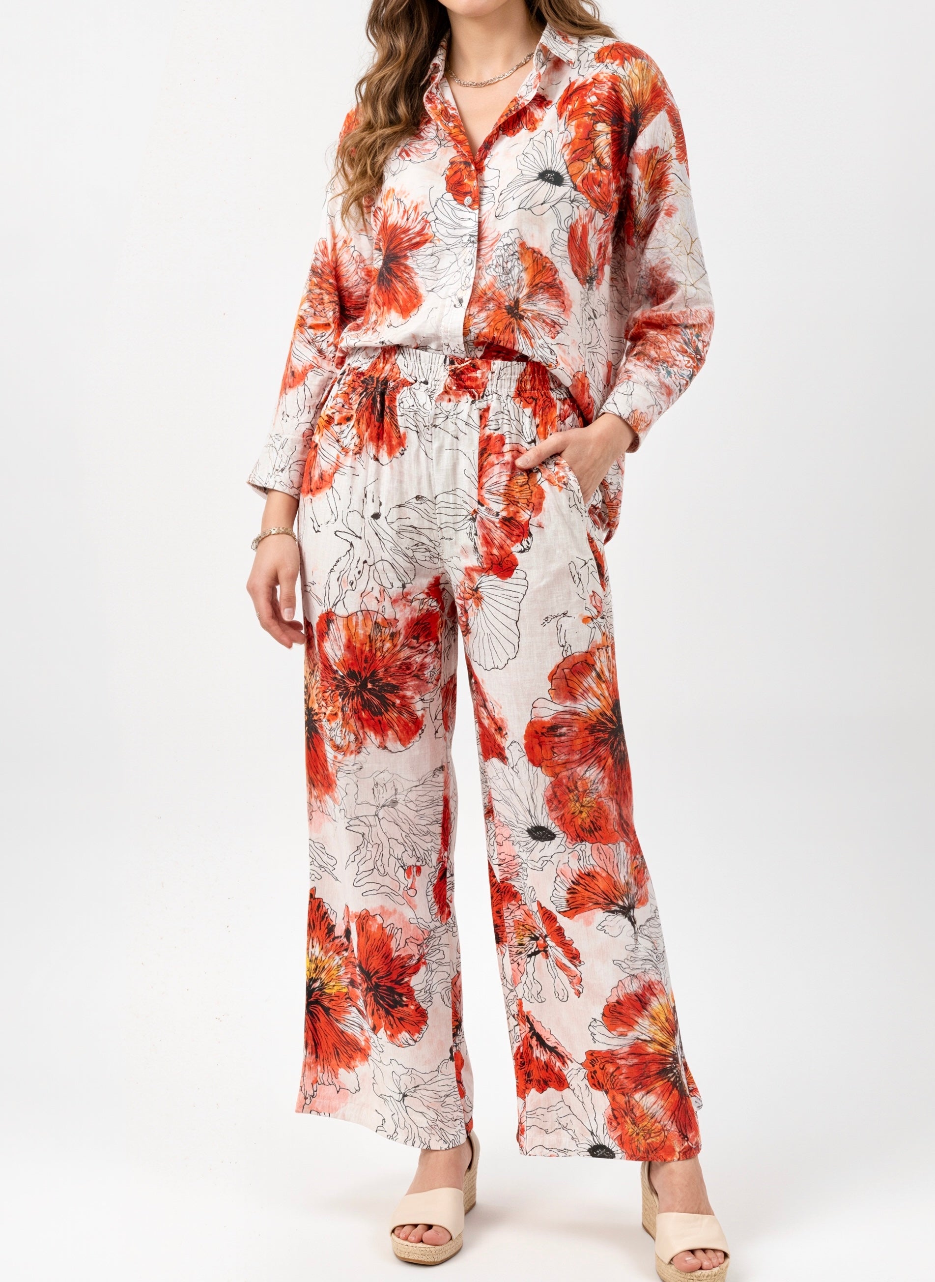 Poppy Bloom: Red Floral Cotton Co-ord Set
