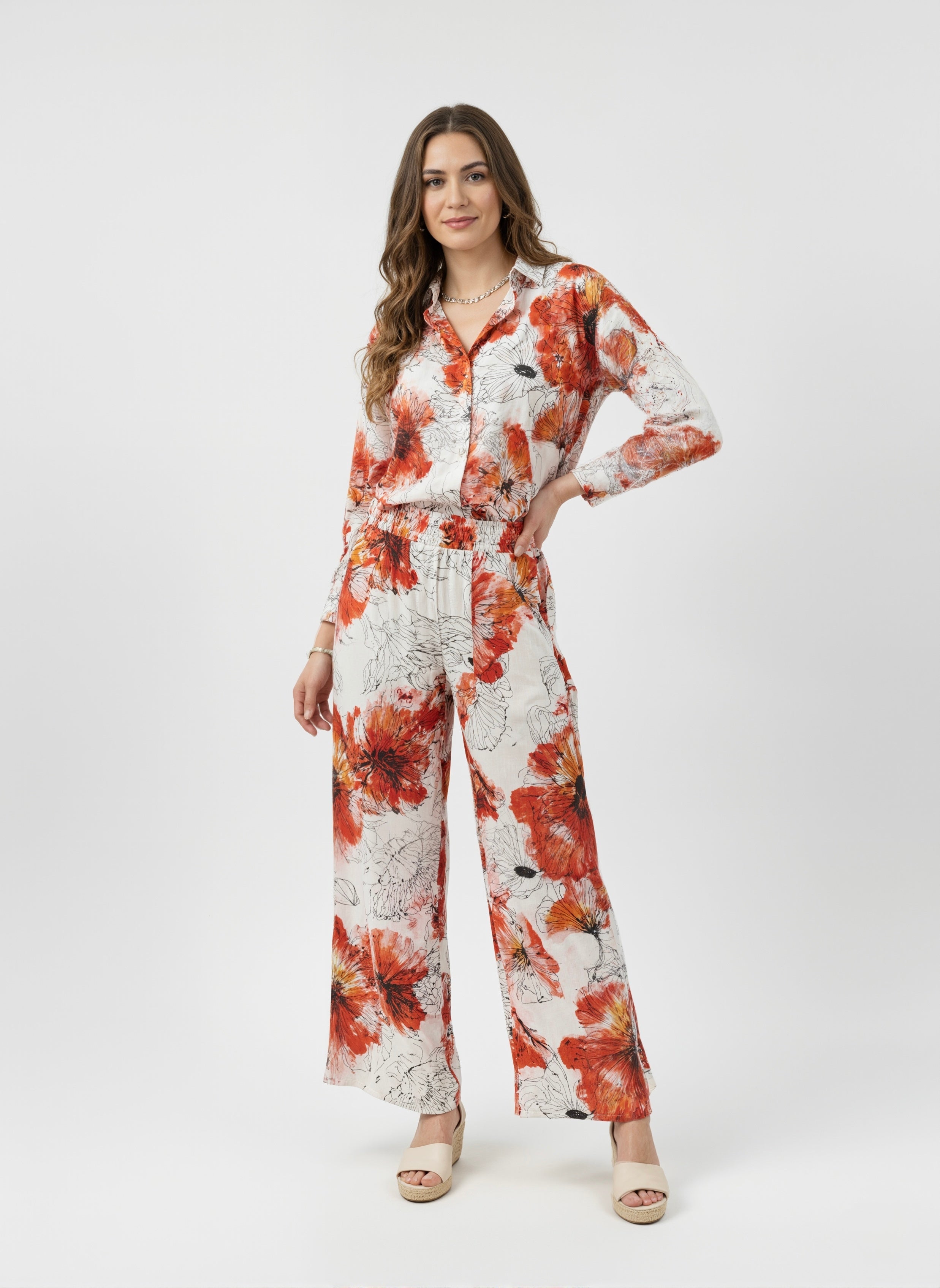 Poppy Bloom: Red Floral Cotton Co-ord Set