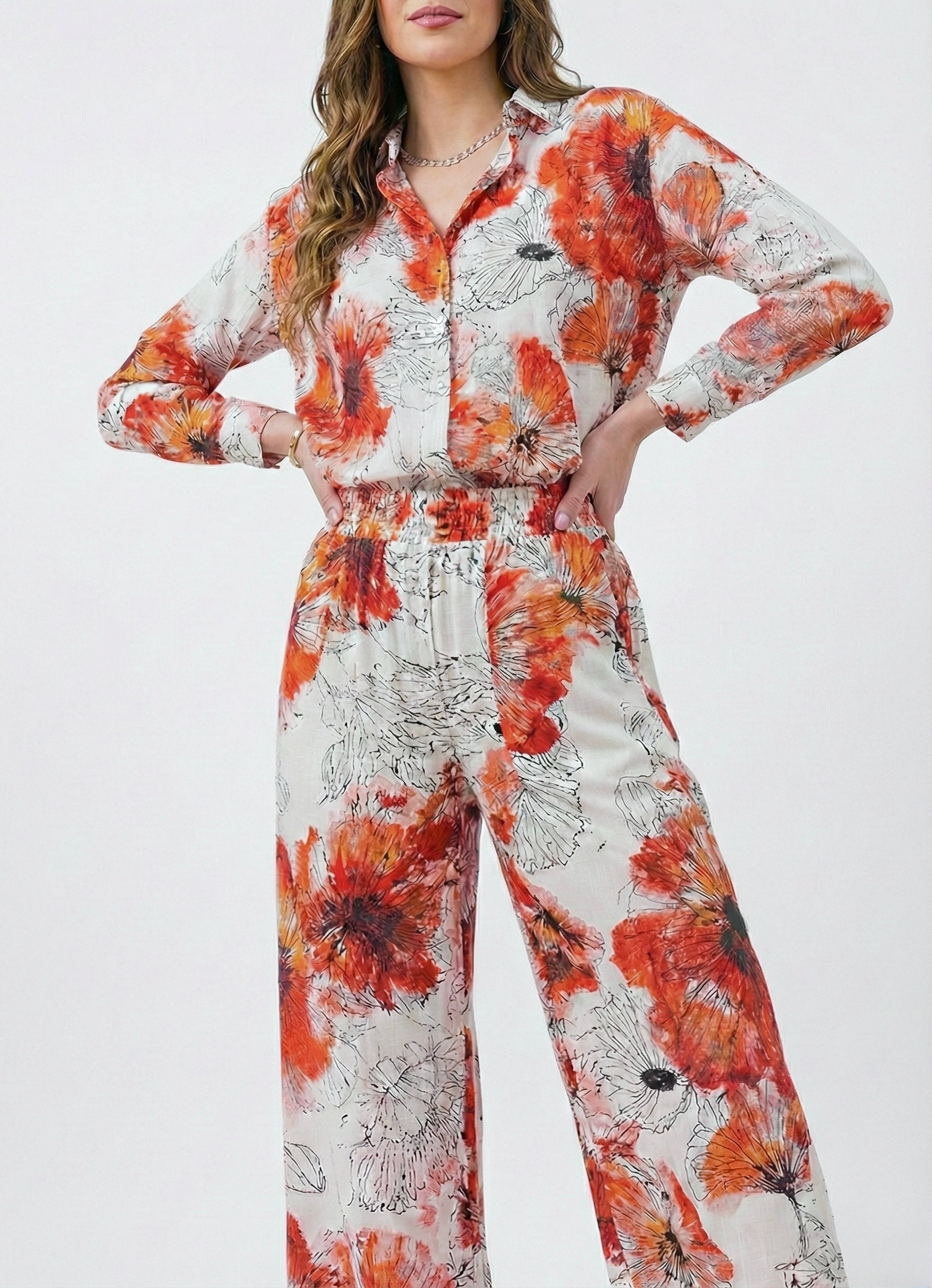 Poppy Bloom: Red Floral Cotton Co-ord Set