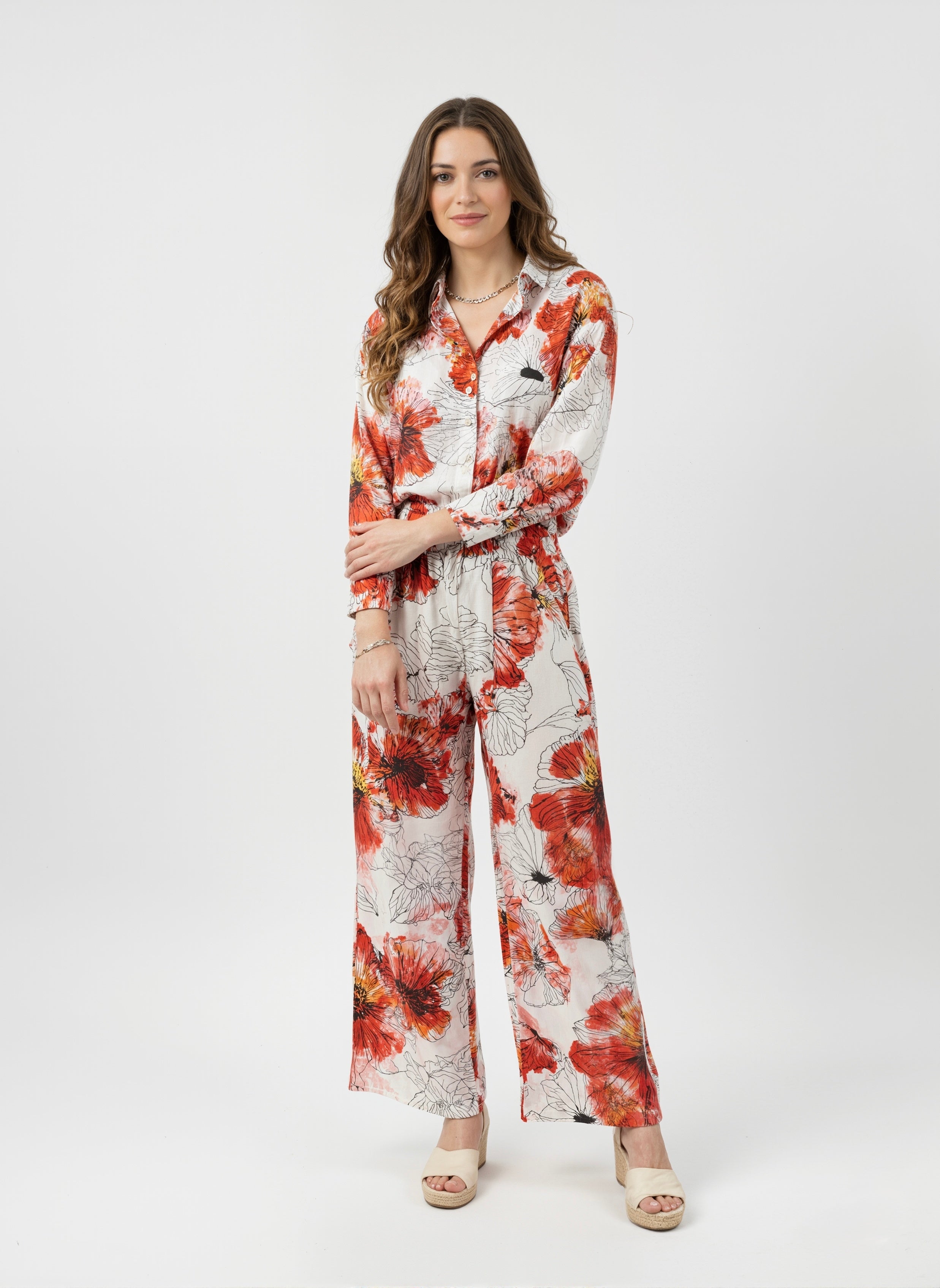 Poppy Bloom: Red Floral Cotton Co-ord Set