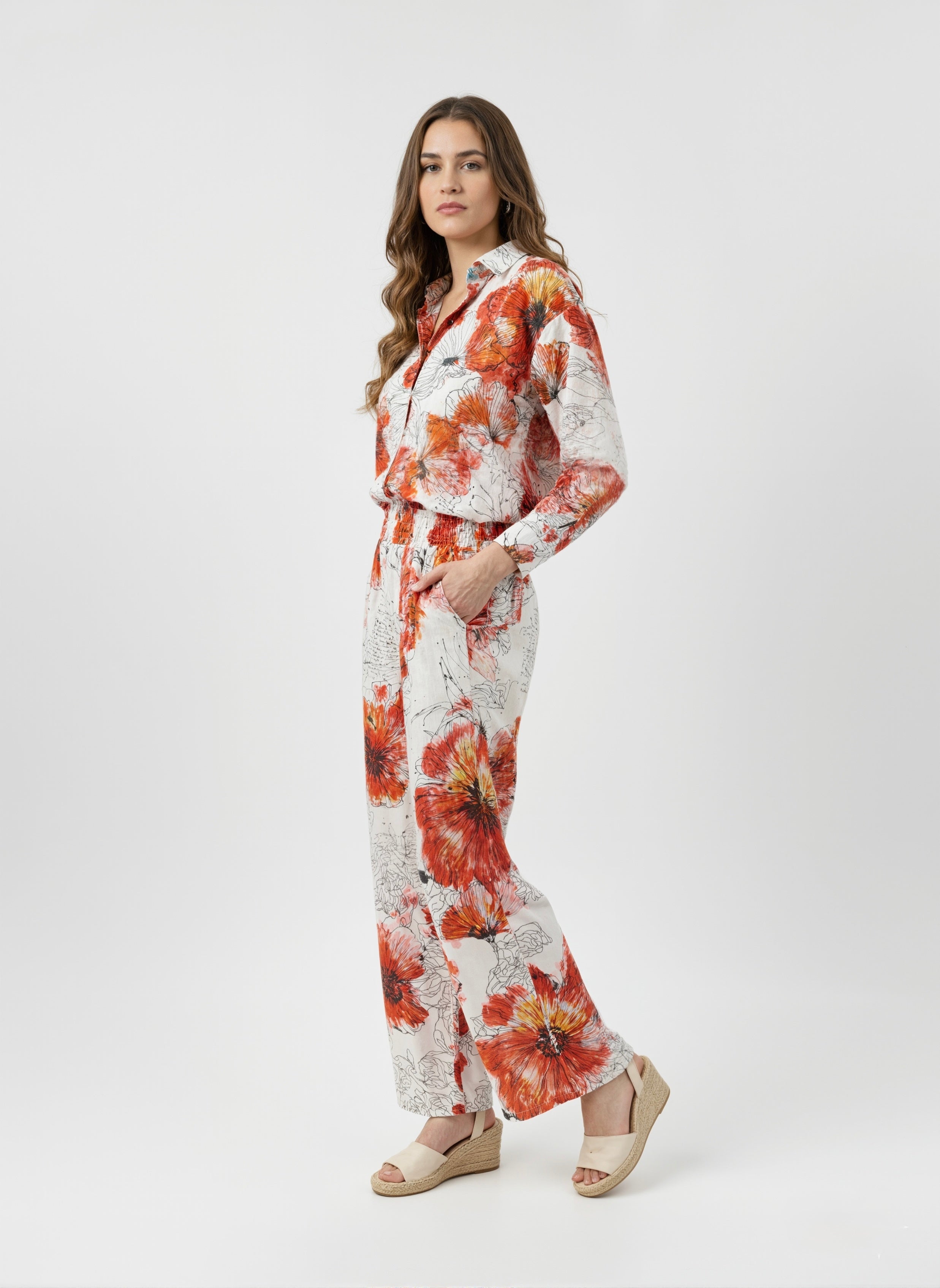 Poppy Bloom: Red Floral Cotton Co-ord Set