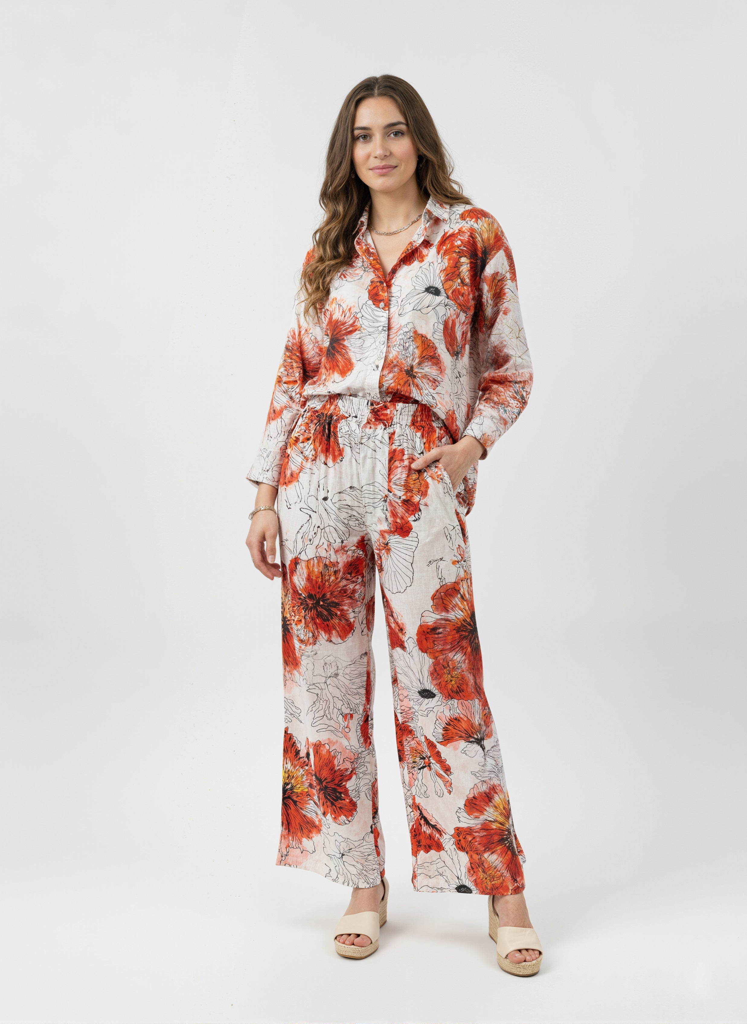 Poppy Bloom: Red Floral Cotton Co-ord Set