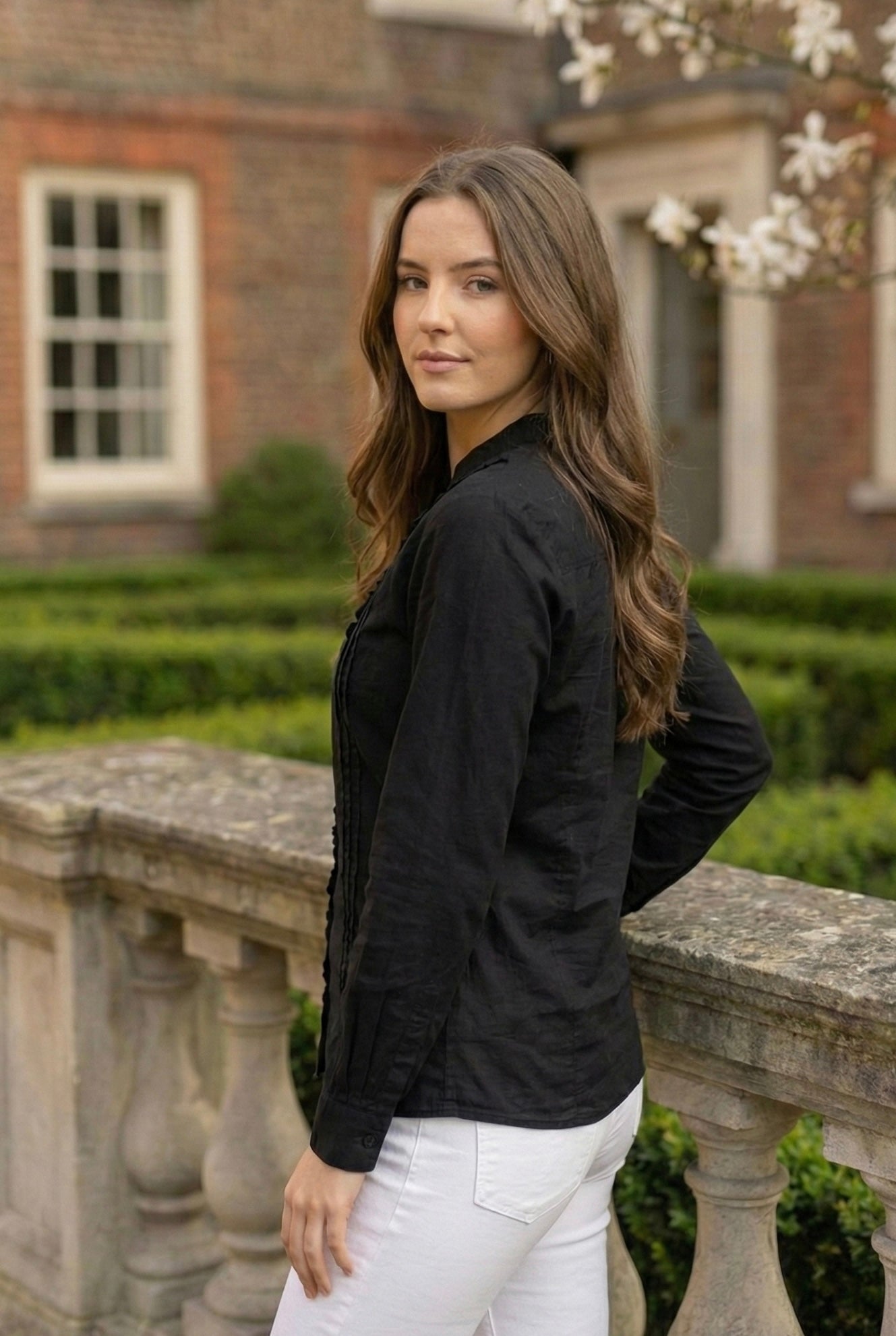 Glam Black: Ruffle-Front Cotton Shirt