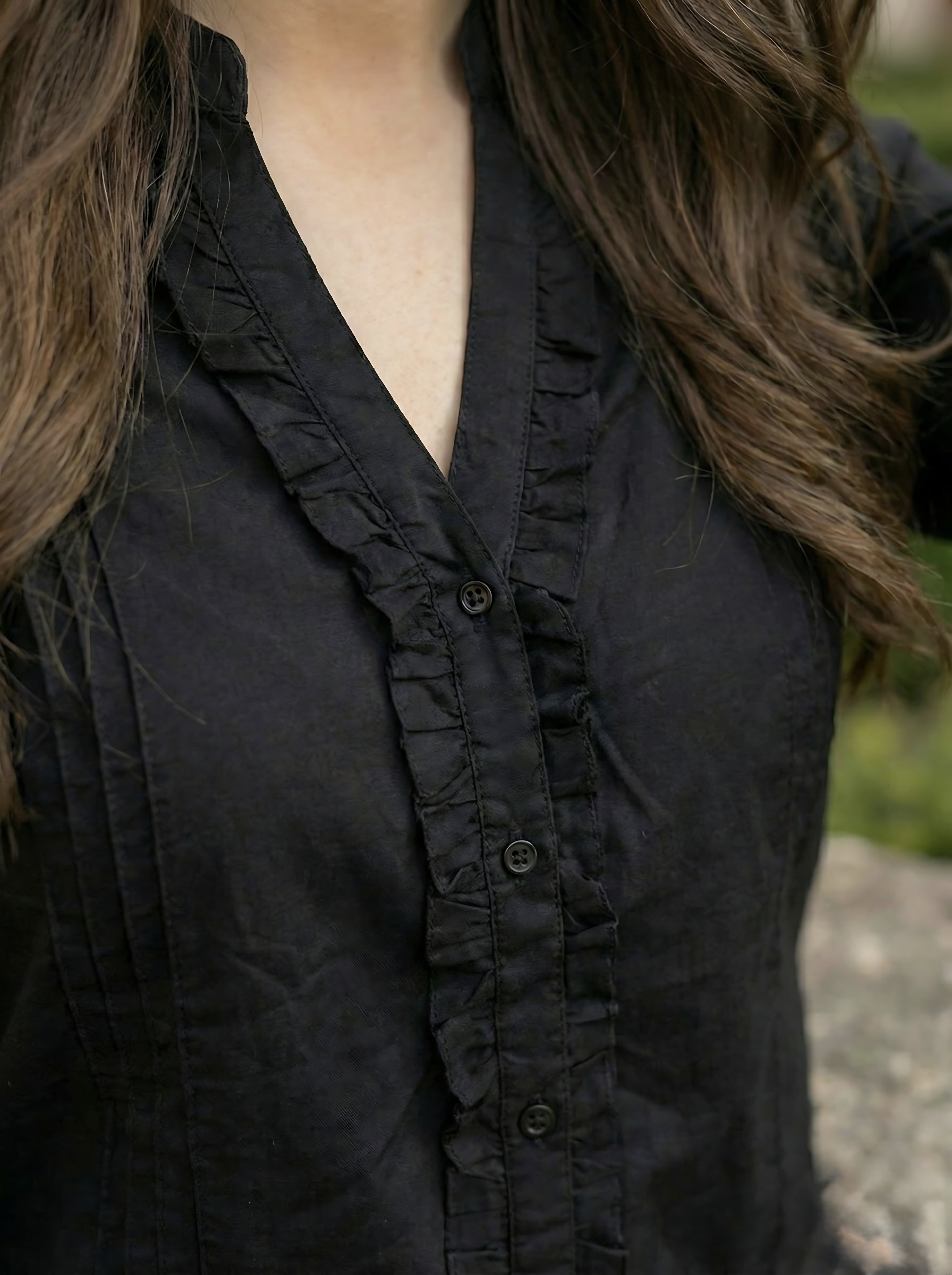 Glam Black: Ruffle-Front Cotton Shirt