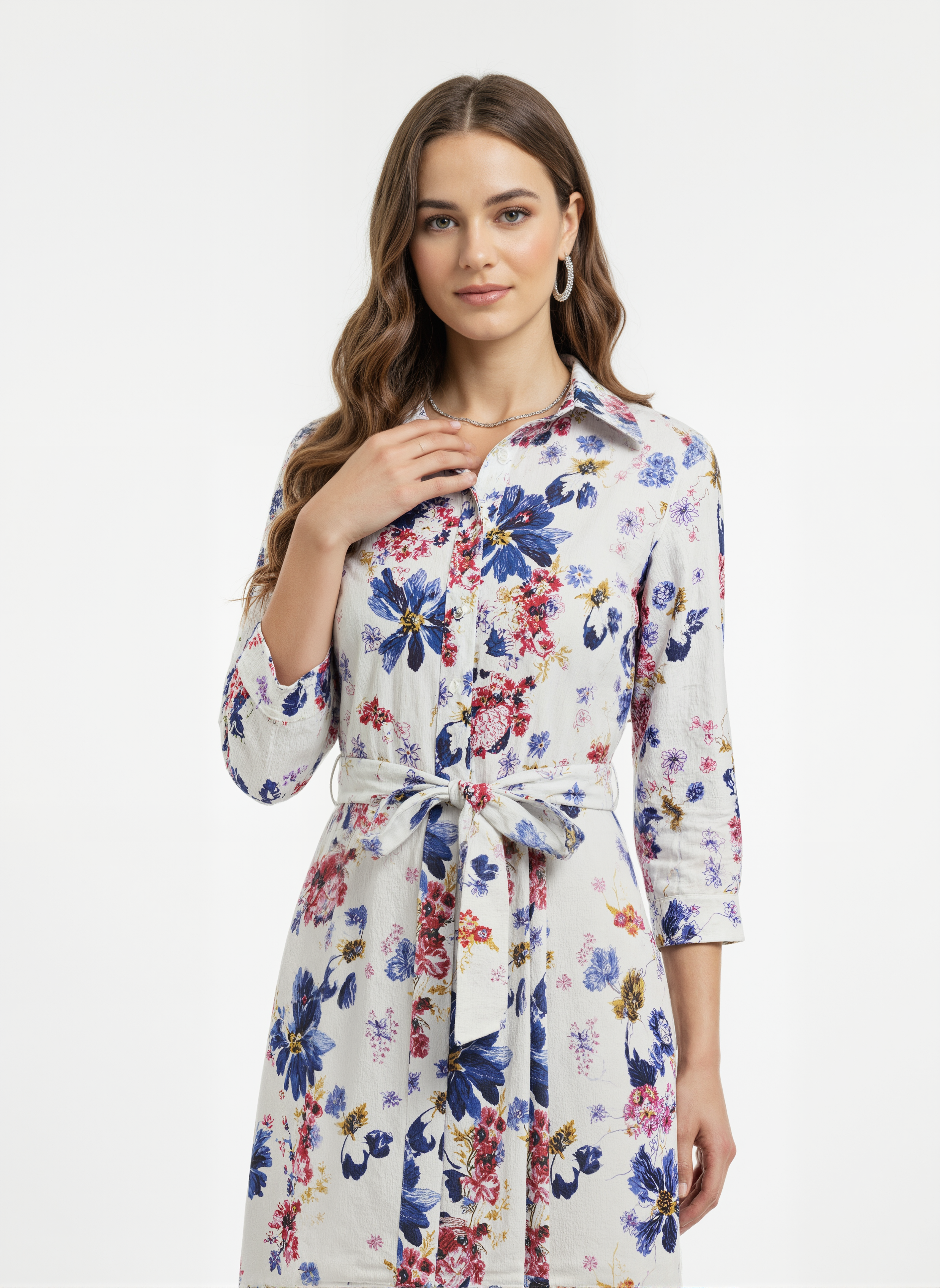 Bloomlight: Tie-Waist Watercolor Floral Shirt Dress