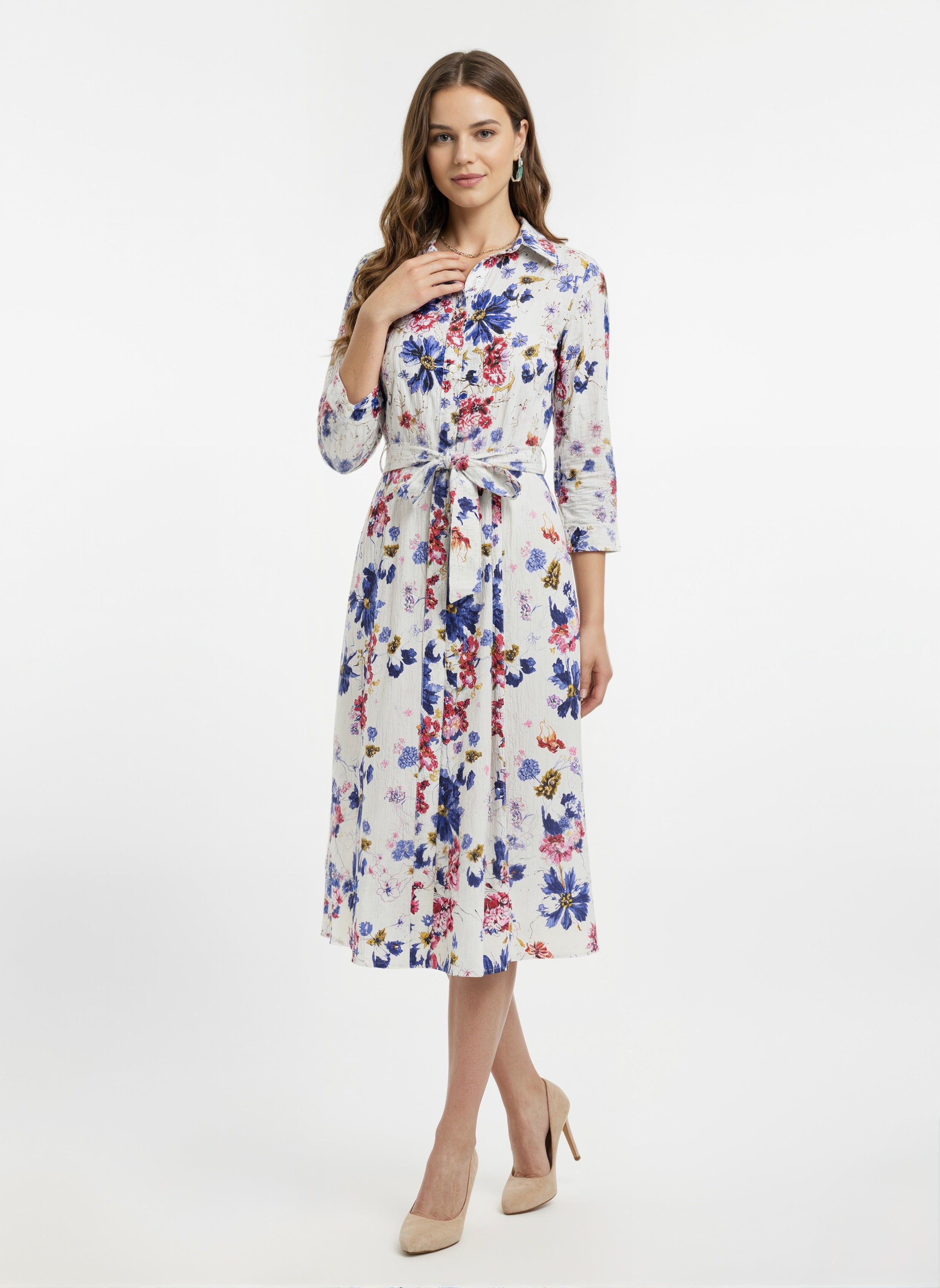 Bloomlight: Tie-Waist Watercolor Floral Shirt Dress