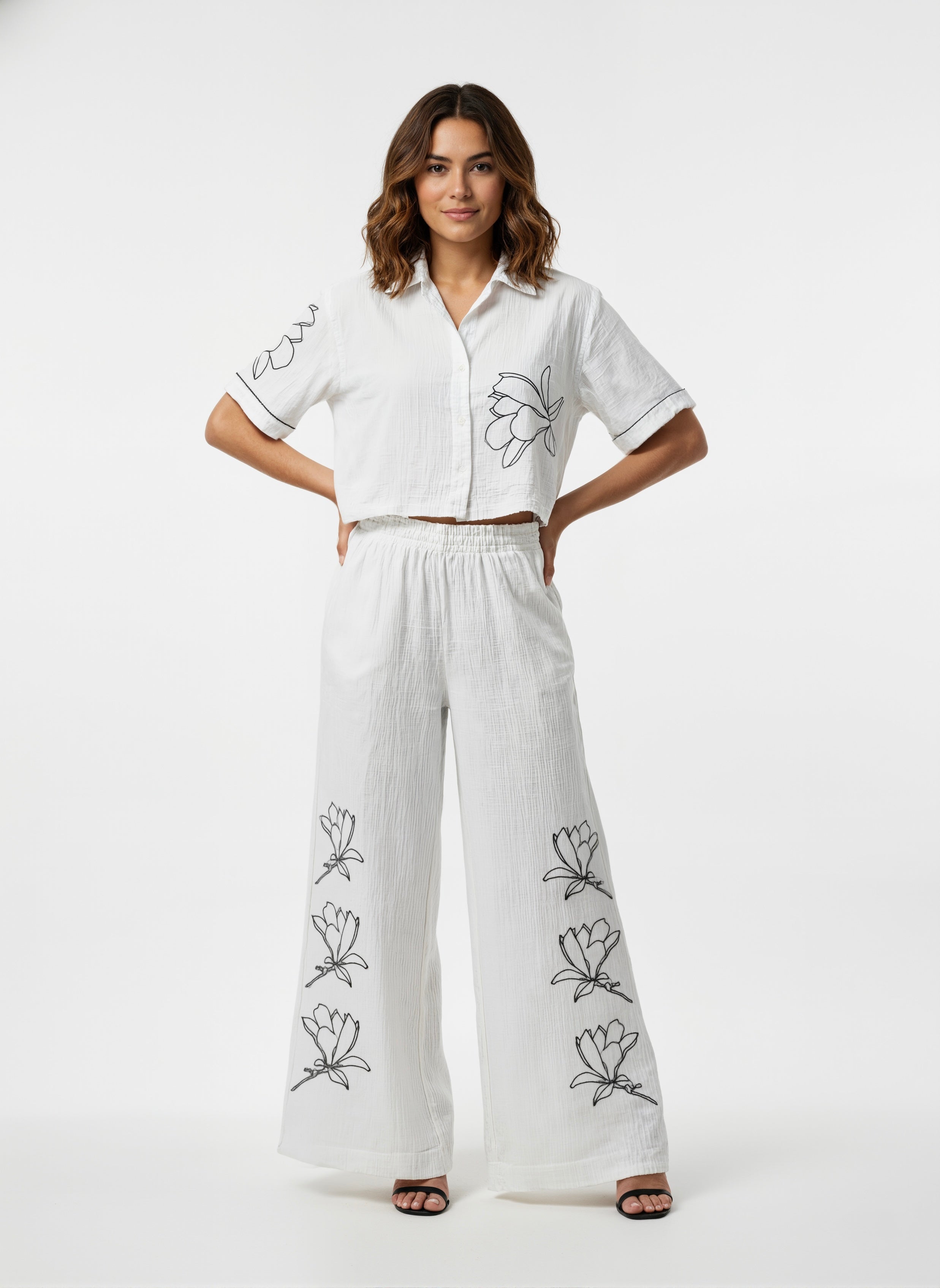 Magnolia Bloom: Floral Embroidered Co-ord Set (Make On Order)
