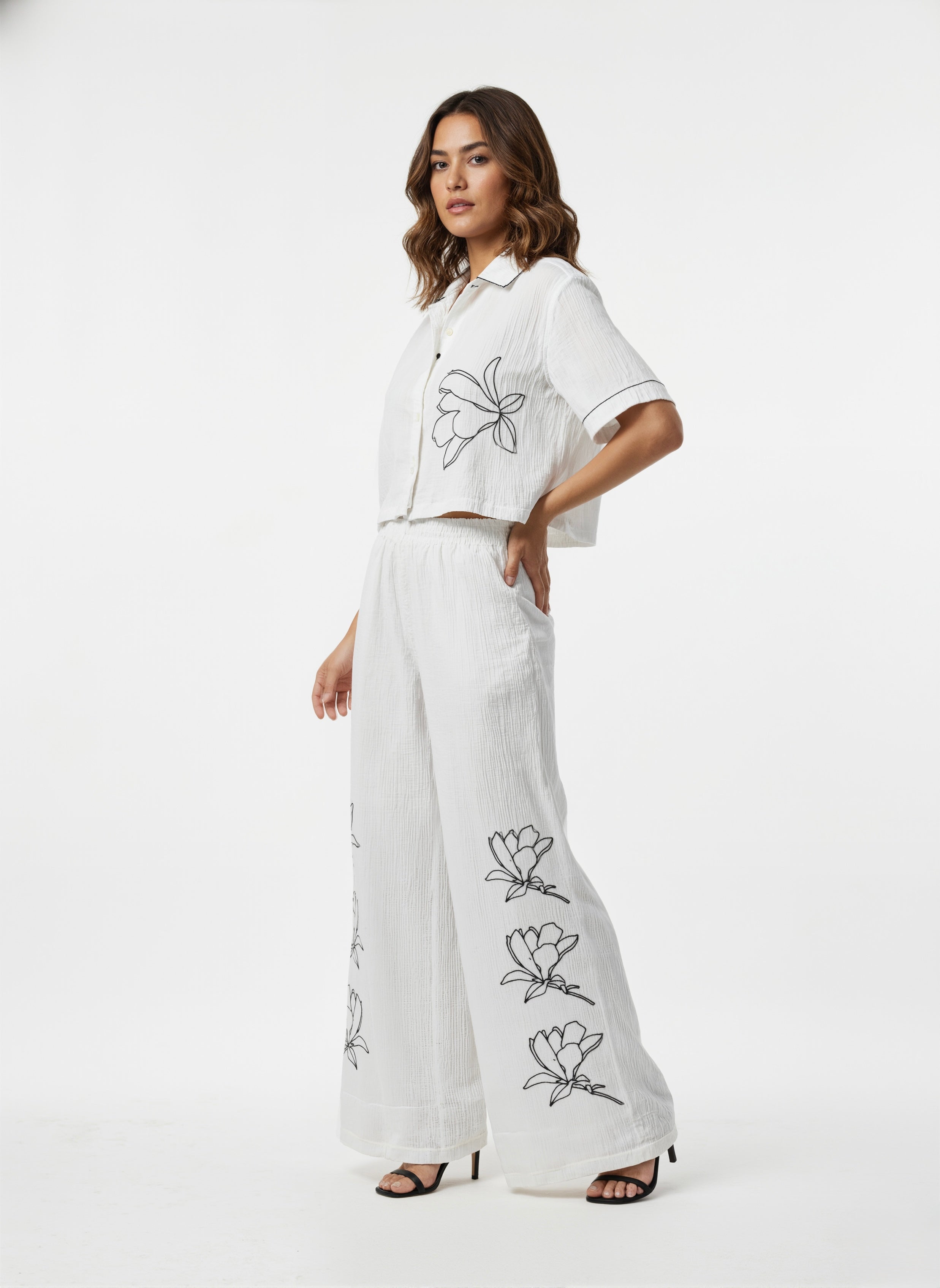 Magnolia Bloom: Floral Embroidered Co-ord Set (Make On Order)