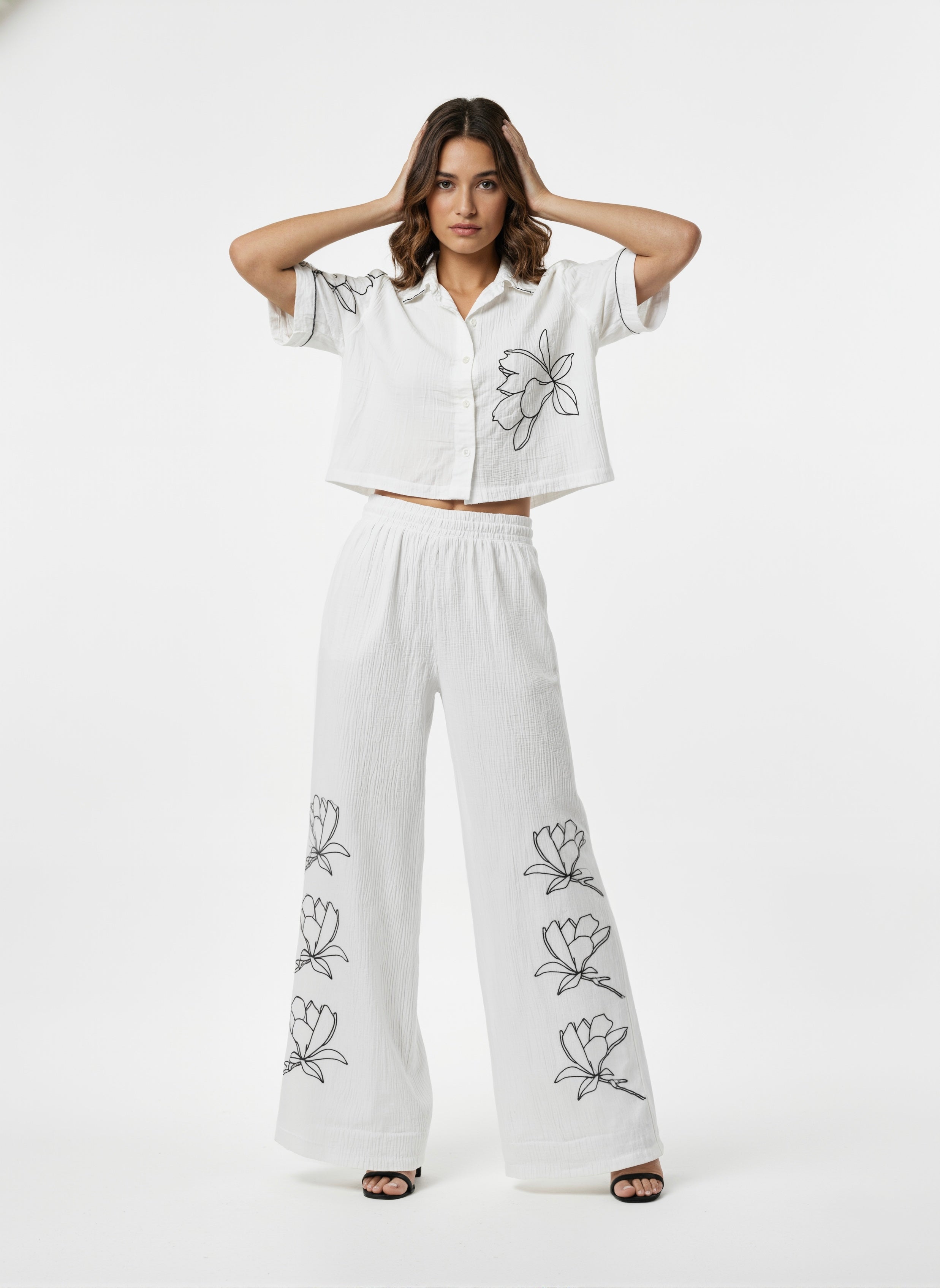 Magnolia Bloom: Floral Embroidered Co-ord Set (Make On Order)