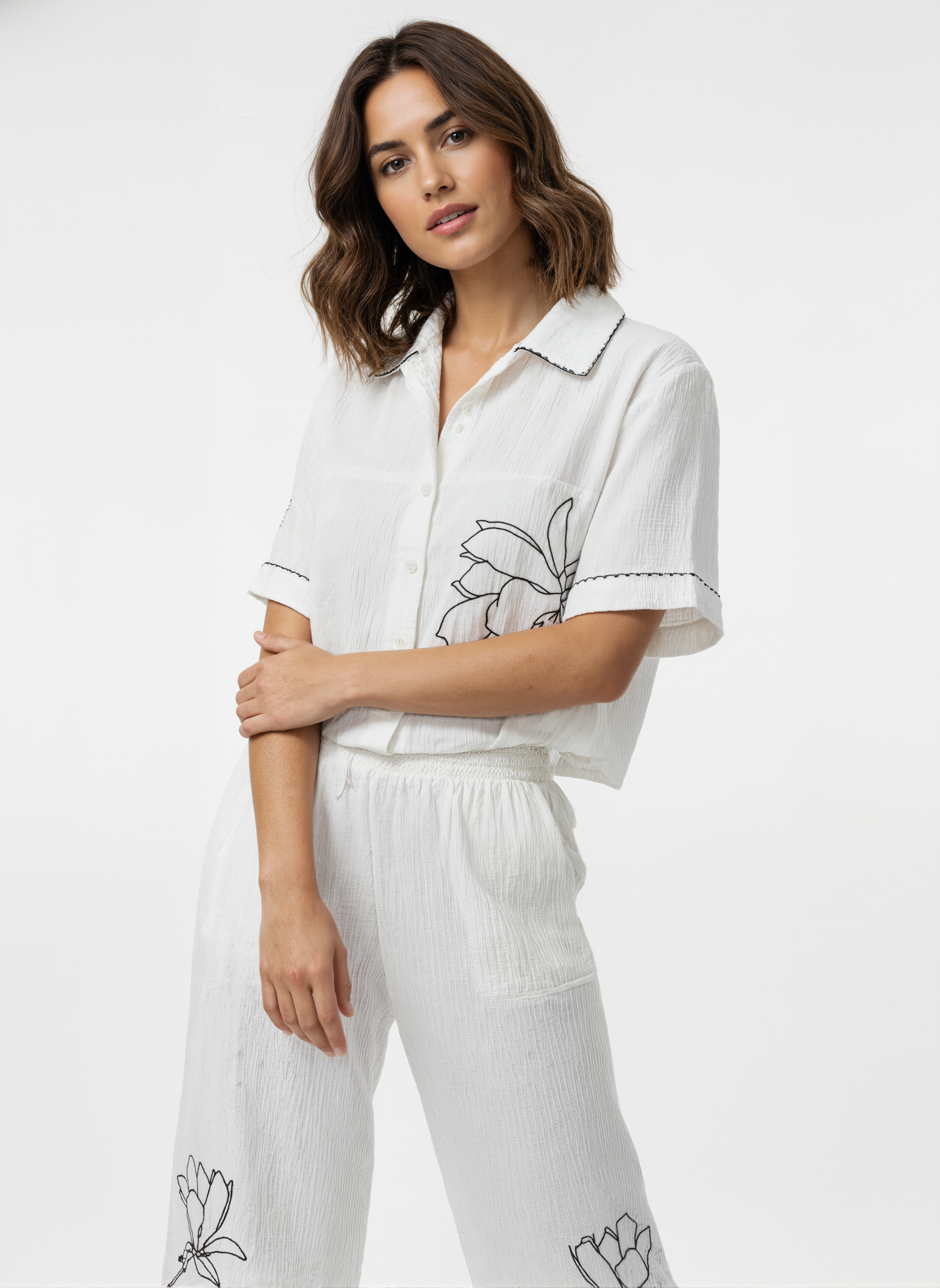 Magnolia Bloom: Floral Embroidered Co-ord Set (Make On Order)